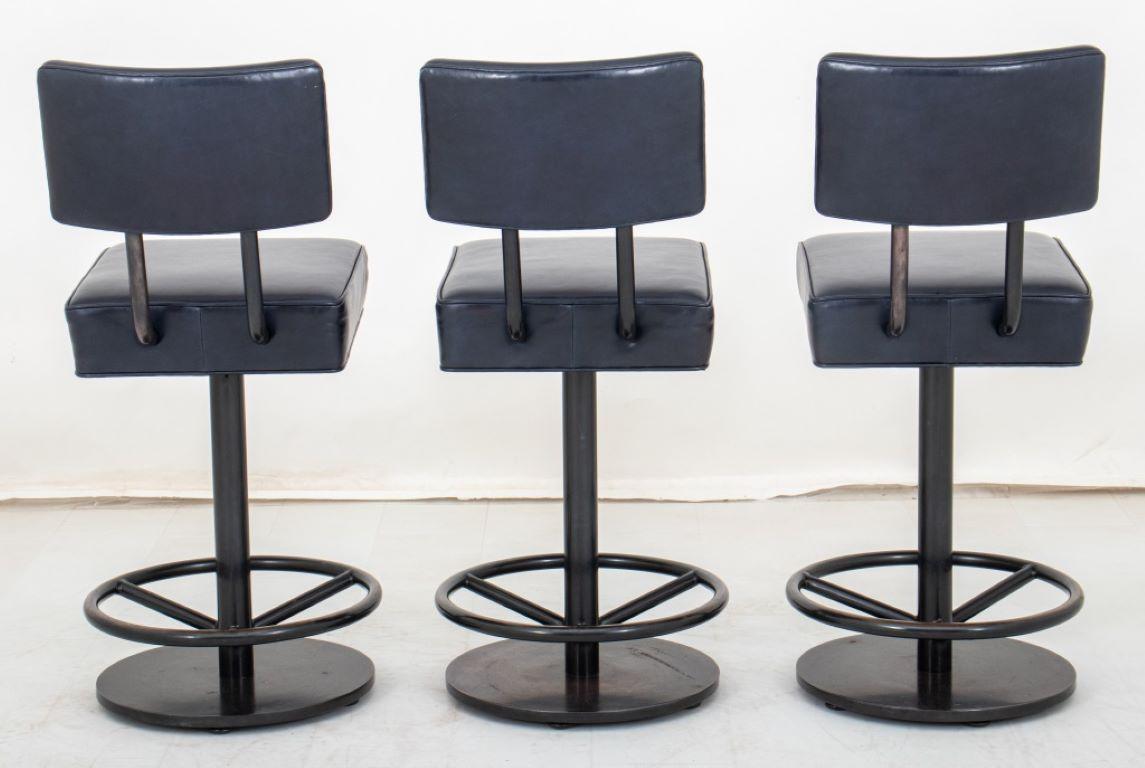 Wyeth Industrial Barstools Leather, 3 For Sale 1