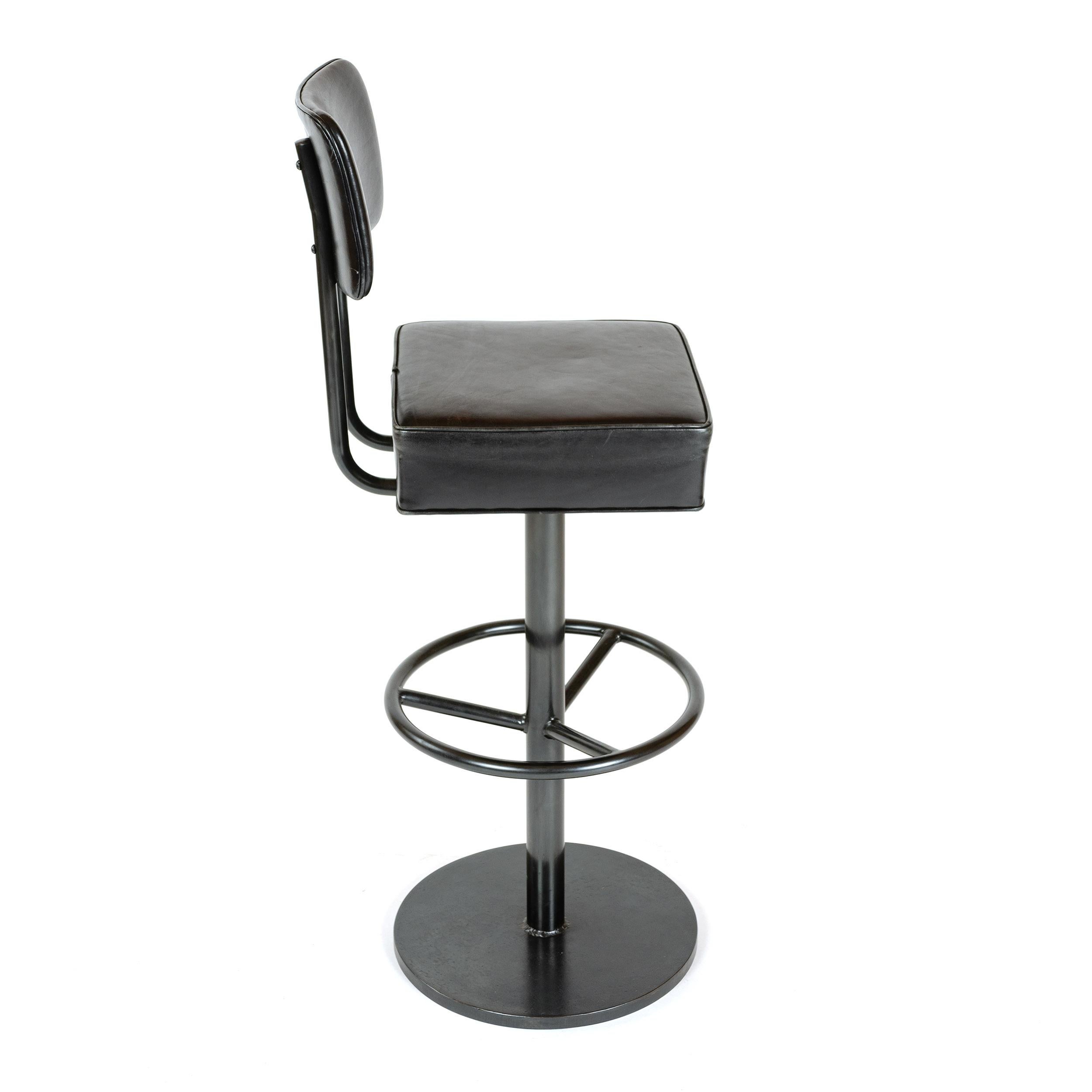 Industrial WYETH Original Upholstered Disc-Base Swivel Barstool For Sale