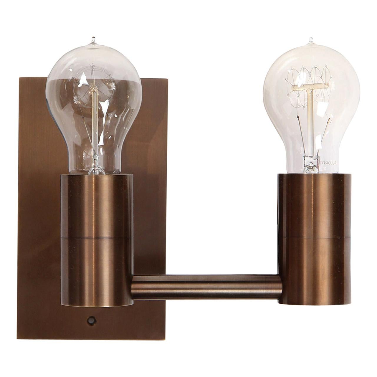 Wyeth Original Double Arm Wall Sconce in Patinated Brass For Sale