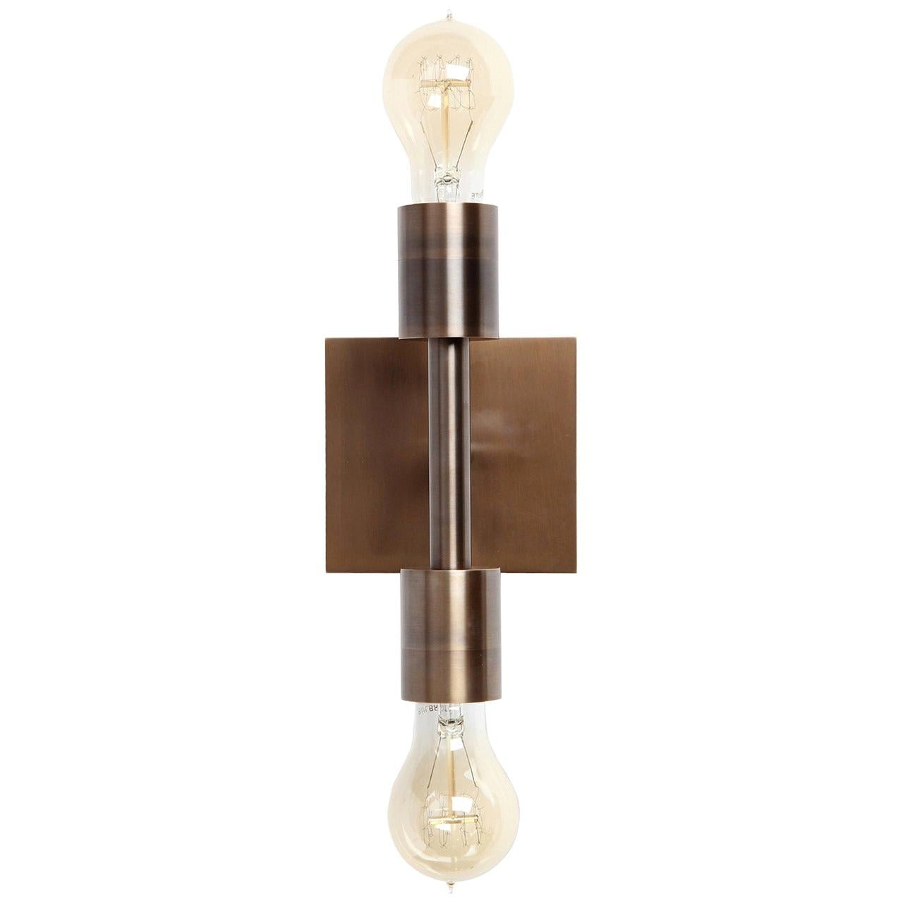 Wyeth Original Double Wall Sconce in Patinated Brass For Sale