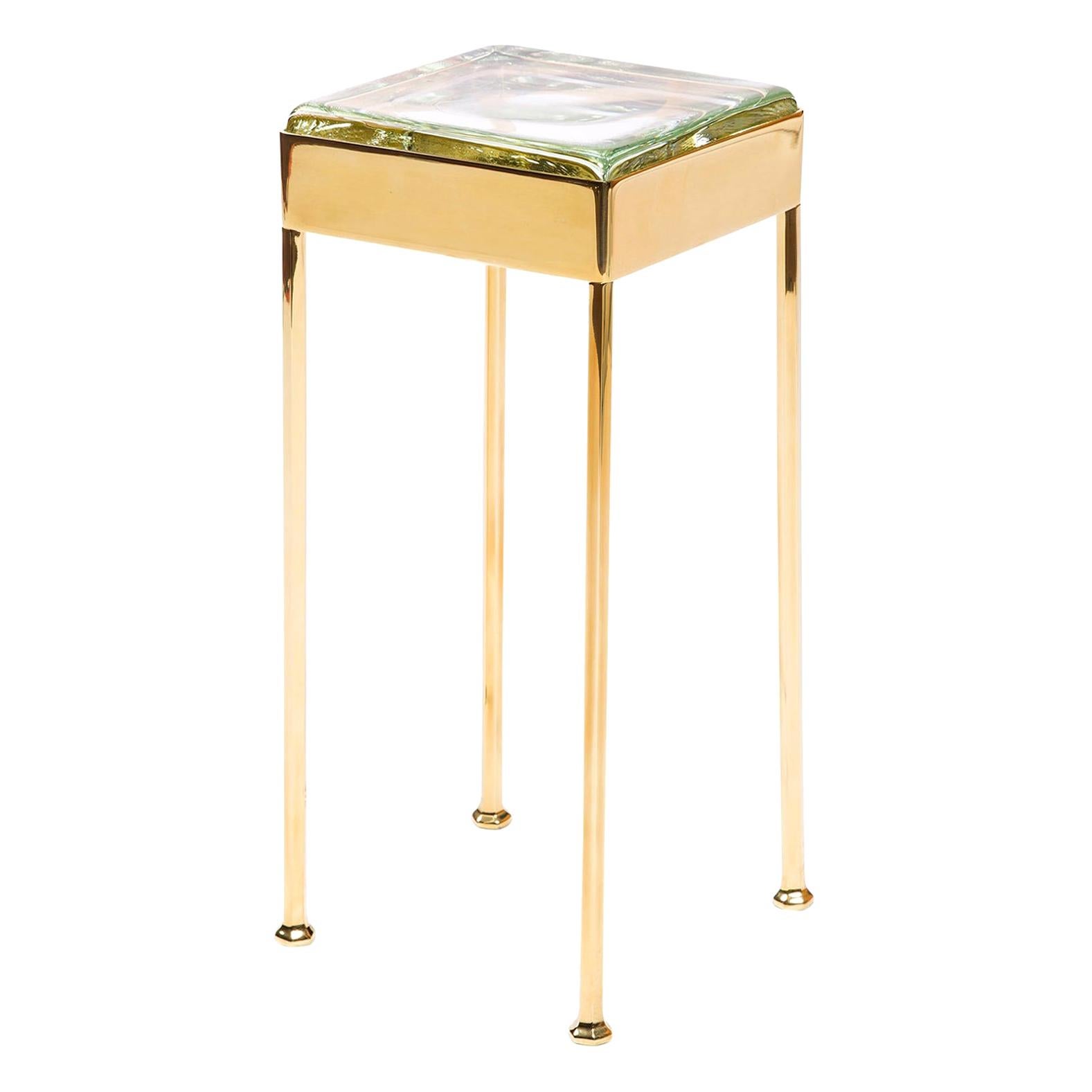 Wyeth Original Glass Block Cocktail / Side Table in Polished Bronze