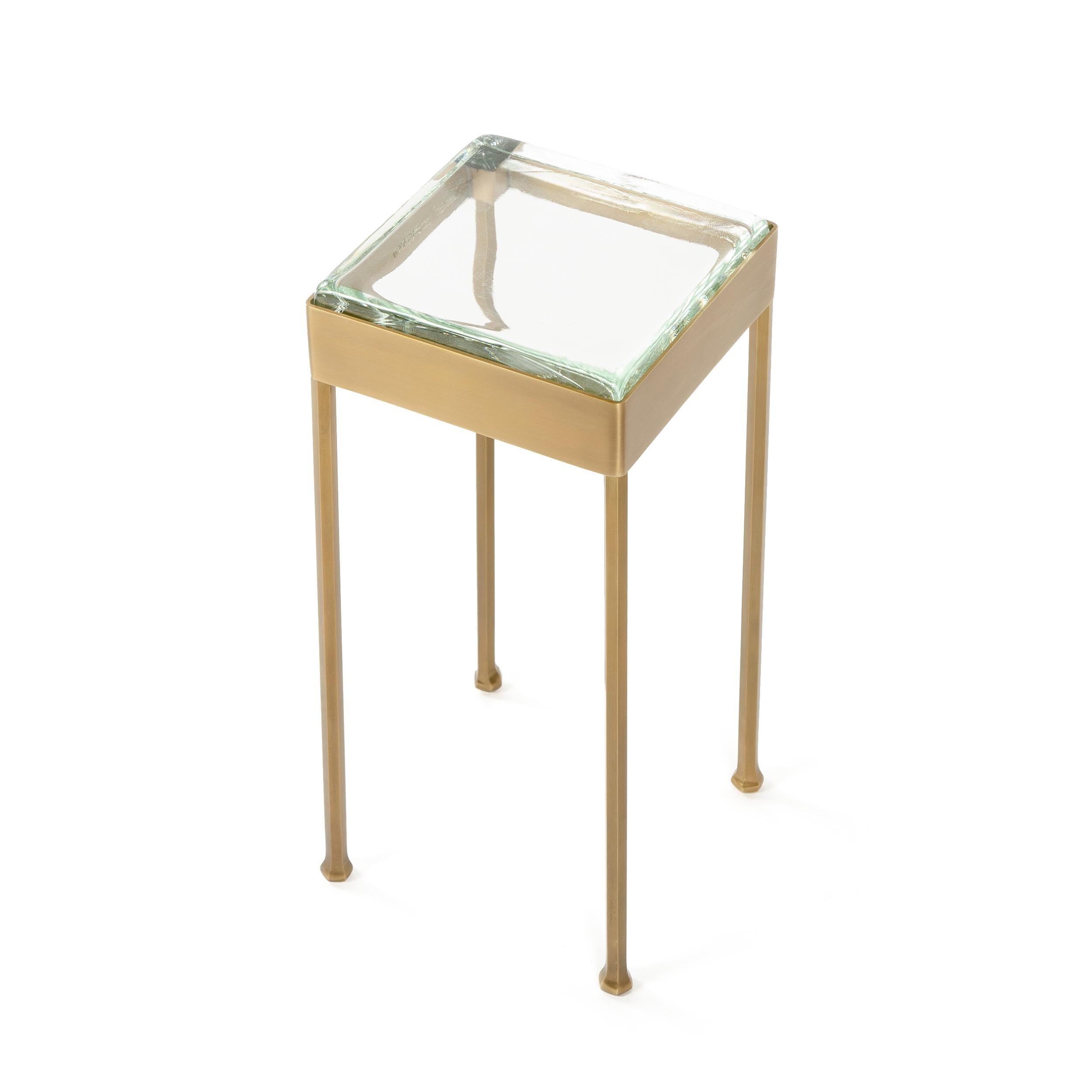 American WYETH Original Glass Block Side Table in Patinated Bronze For Sale
