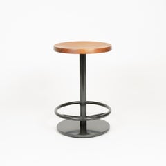 Swivel Counter Stool w/ Turned Seat in Walnut and Blackened Steel, Made to Order