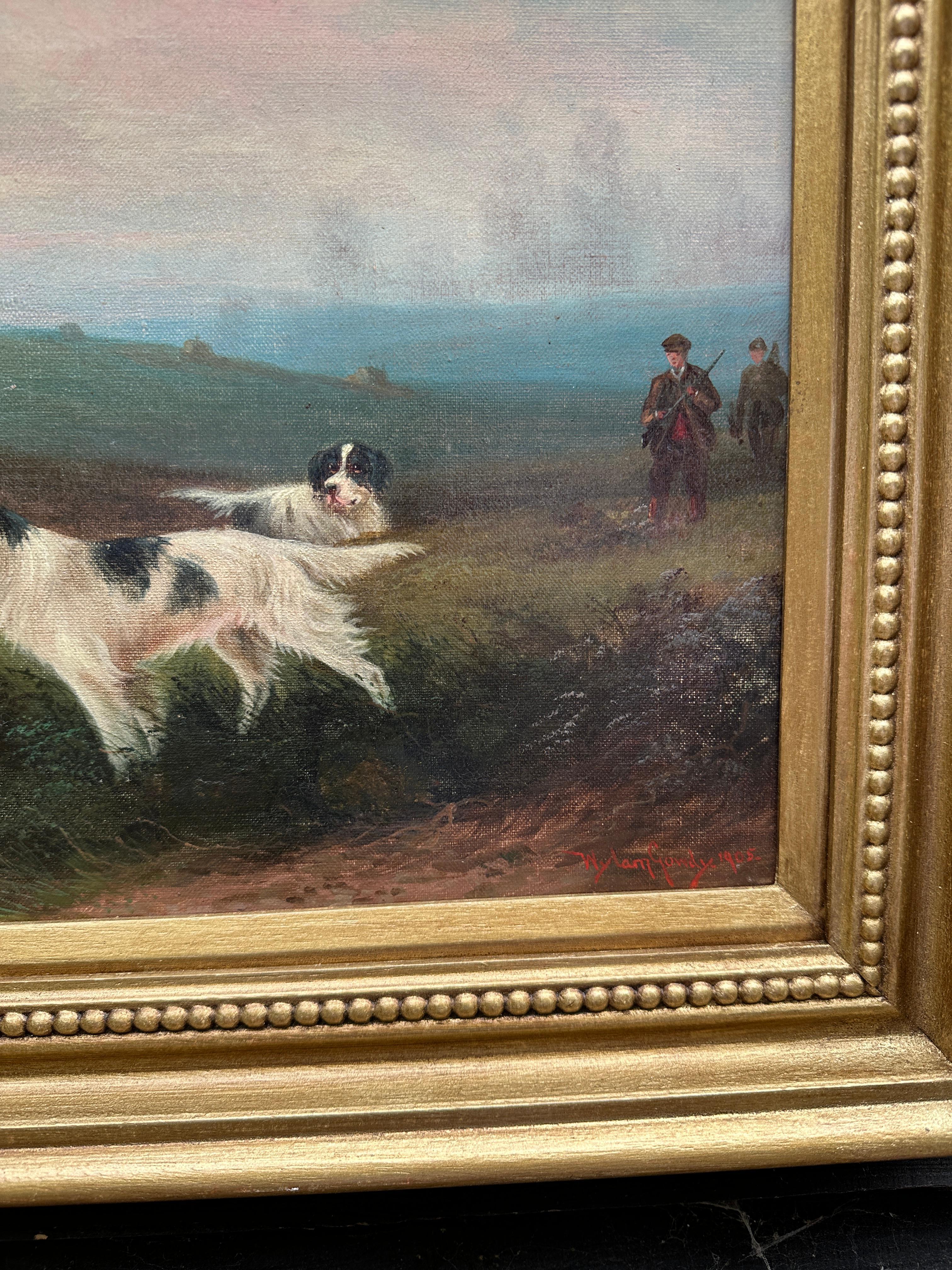 English Antique 'The last Shoot' Hund mit Jäger in Moorland (Viktorianisch), Painting, von Wylam Gowdy