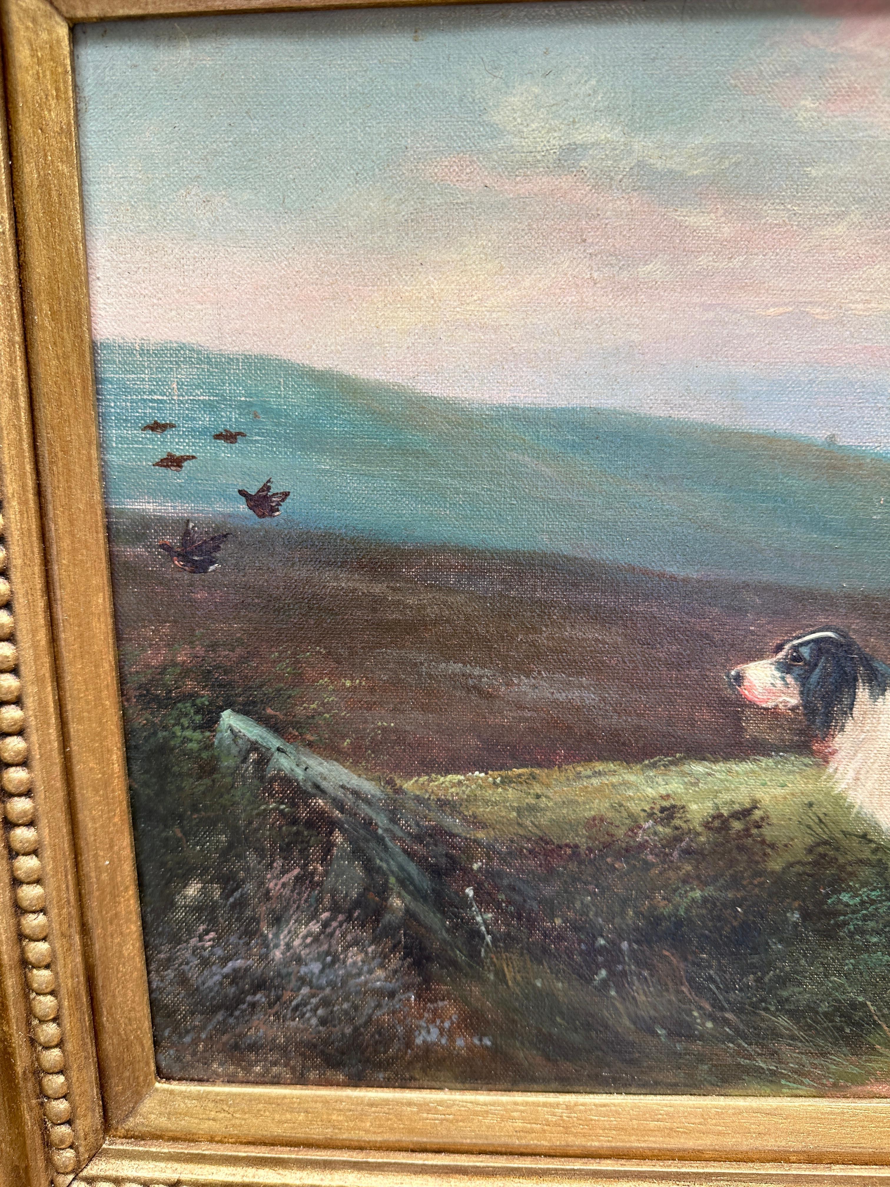 English Antique 'The last Shoot' Hund mit Jäger in Moorland im Angebot 3