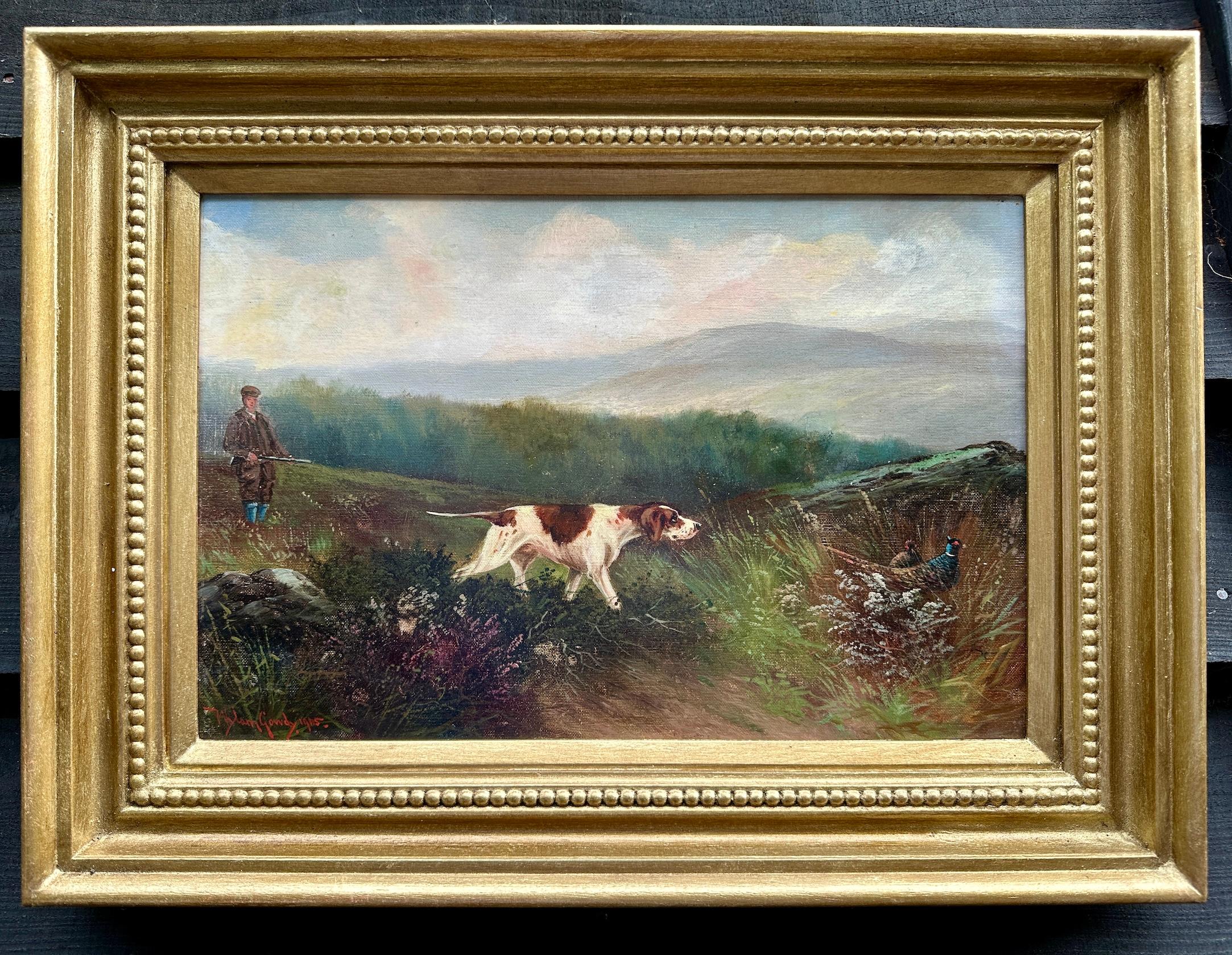 English Antique 'The last Shoot' Hund mit Jäger in Moorland