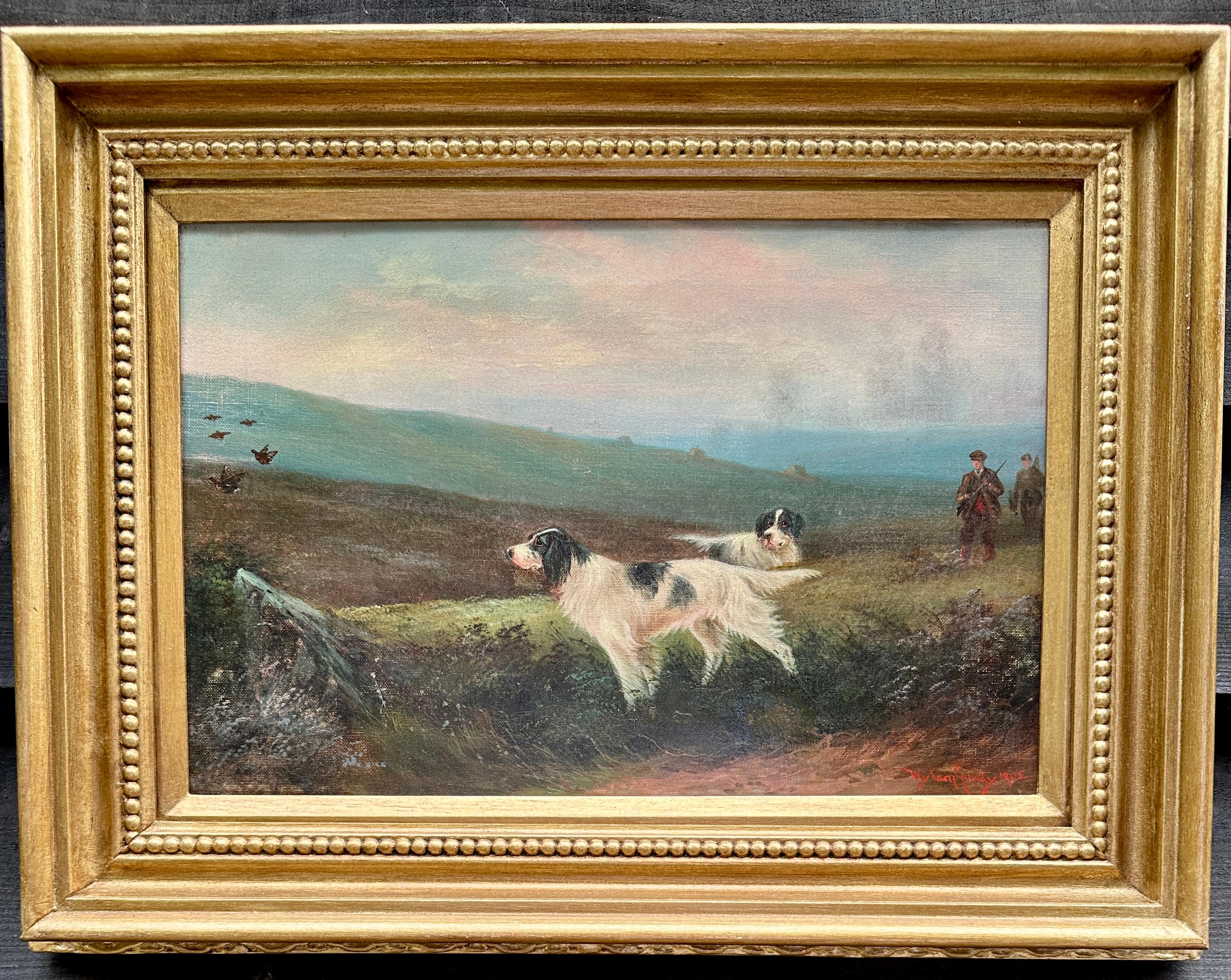 English Antique 'The last Shoot' Hund mit Jäger in Moorland