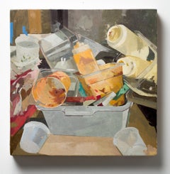 "Dishpit no. 1", Still Life Oil Painting of Kitchen Tools and Containers