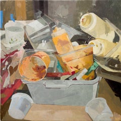 "Dishpit no. 1", Still Life Oil Painting of Kitchen Tools and Containers