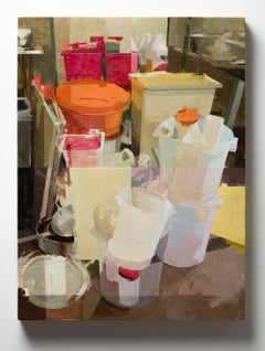 « Dishpit n° 4 (Walk Out) », peinture à l'huile contemporaine représentant des seaux et des bacs de cuisine