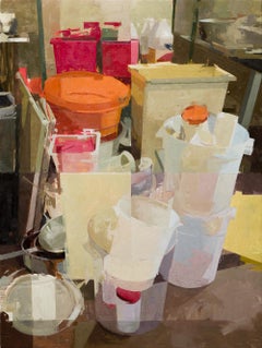 "Dishpit no. 4 (Walk Out)", Contemporary Oil Painting of Kitchen Buckets, Tubs