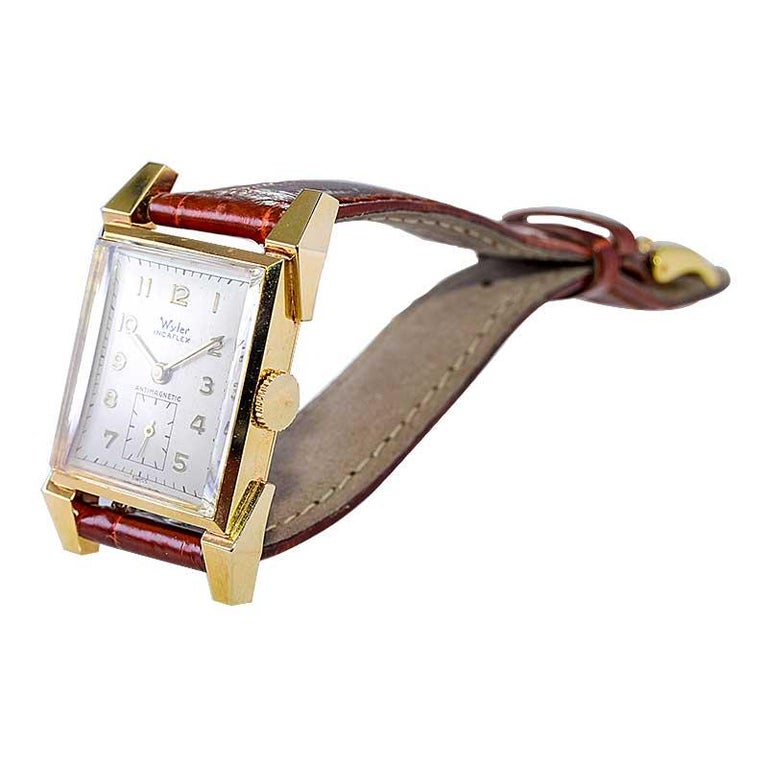 1915 Wyler Over-Sized Art Deco Wristwatch with Solid Silver Dial and exploding Arabic Numerals in Sterling Silver
