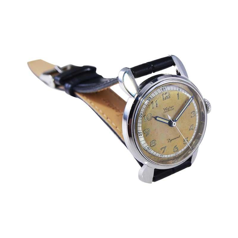 Wyler Stainless Steel Incaflex Automaic Watch with Original Two Tone Dial 1950's In Excellent Condition For Sale In Long Beach, CA