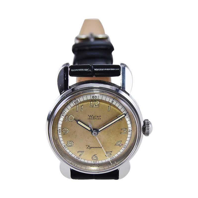 Women's or Men's Wyler Stainless Steel Incaflex Automaic Watch with Original Two Tone Dial 1950's For Sale
