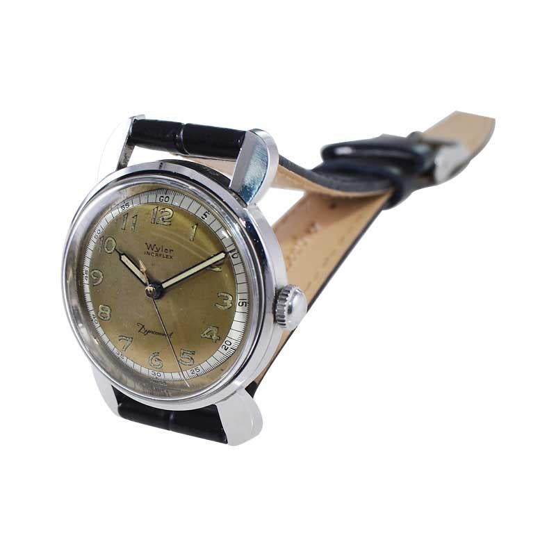 Wyler Stainless Steel Incaflex Automaic Watch with Original Two Tone Dial 1950's For Sale 1