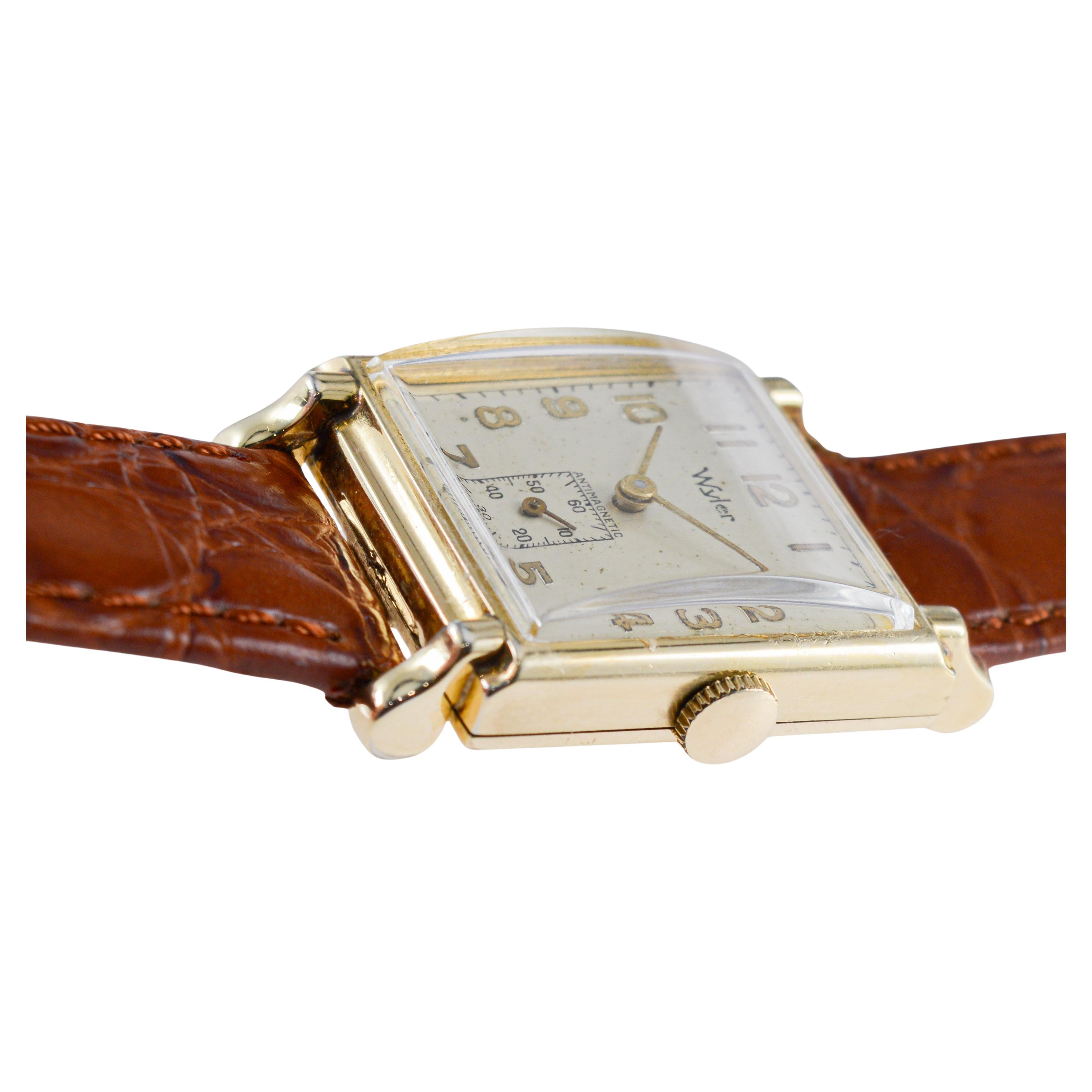 Wyler Yellow Gold Filled Art Deco Watch with Original Dial 1940's For Sale 7