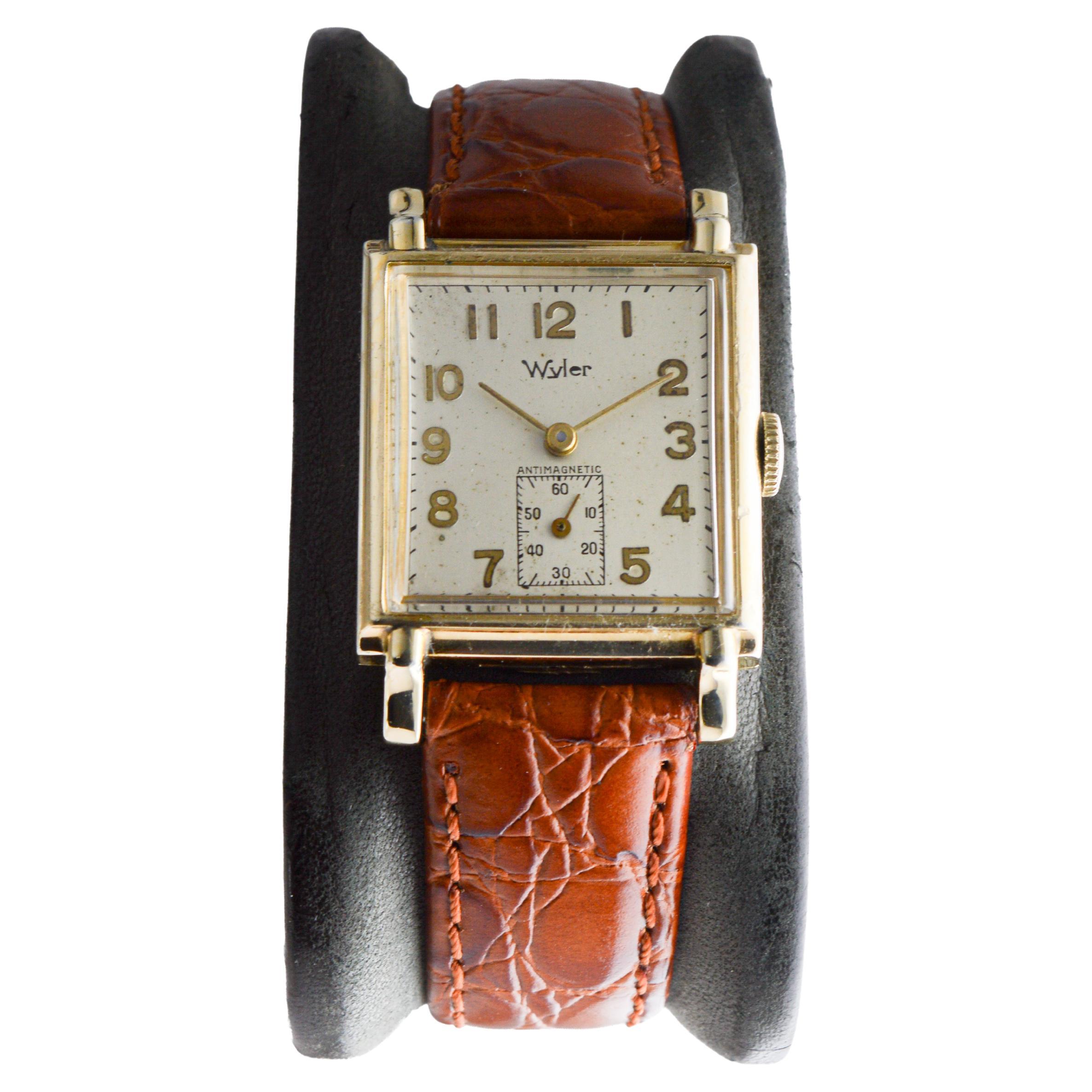 Wyler Yellow Gold Filled Art Deco Watch with Original Dial 1940's For Sale 1
