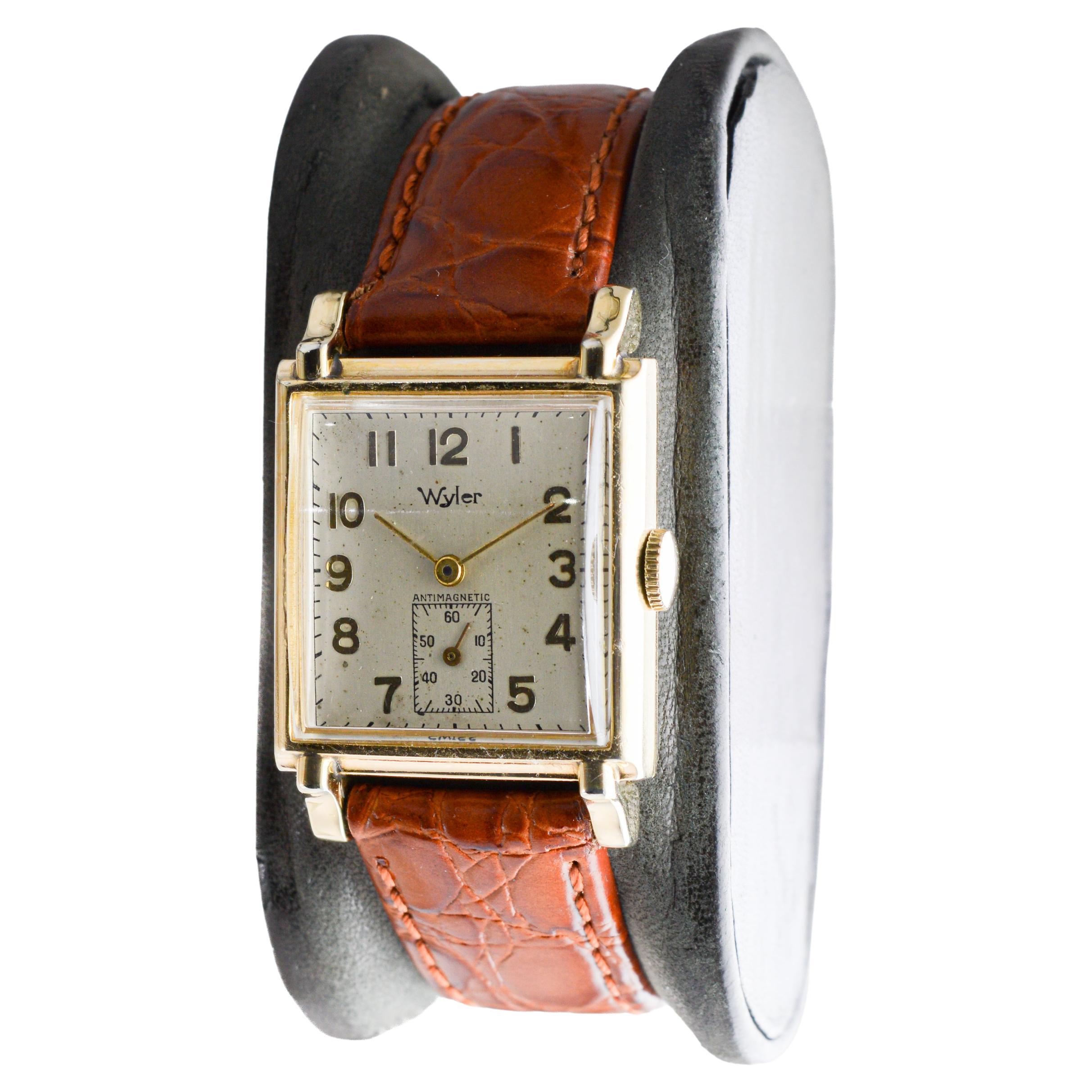 Wyler Yellow Gold Filled Art Deco Watch with Original Dial 1940's For Sale 3