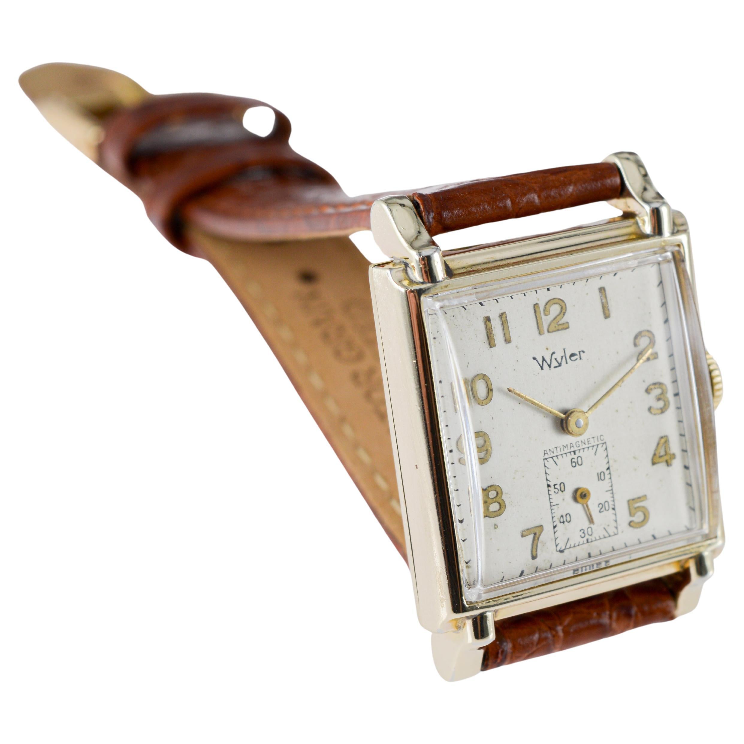 Wyler Yellow Gold Filled Art Deco Watch with Original Dial 1940's For Sale 4