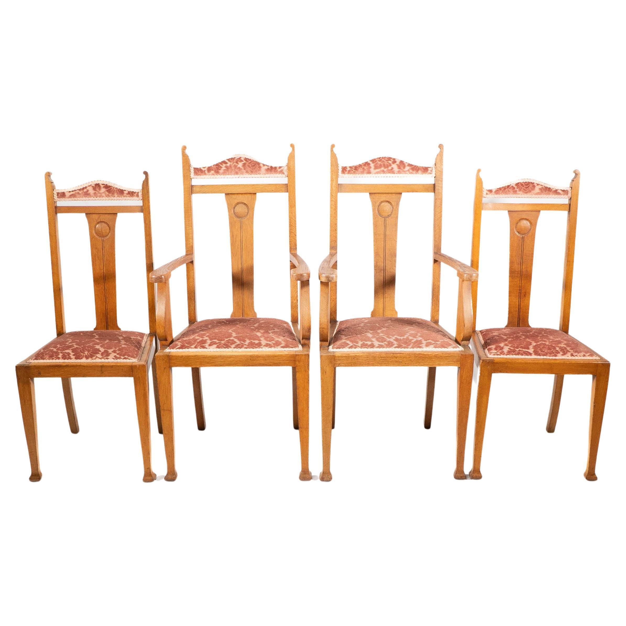 Wylie and Lochhead Glasgow. A set of six Arts and Crafts oak dining chairs For Sale