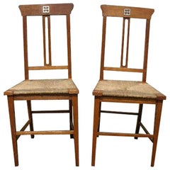 Antique Wylie & Lochhead, a Pair of Glasgow School Oak Arts & Crafts Bedroom Chairs