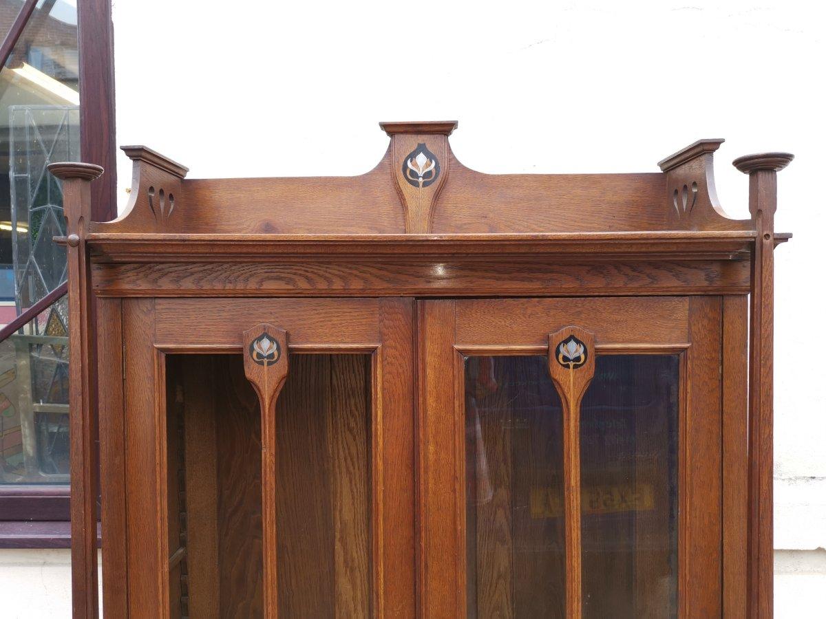Wylie & Lochhead, Arts & Crafts Voysey Style Bookcase with Pewter & Ebony Inlays In Good Condition In London, GB