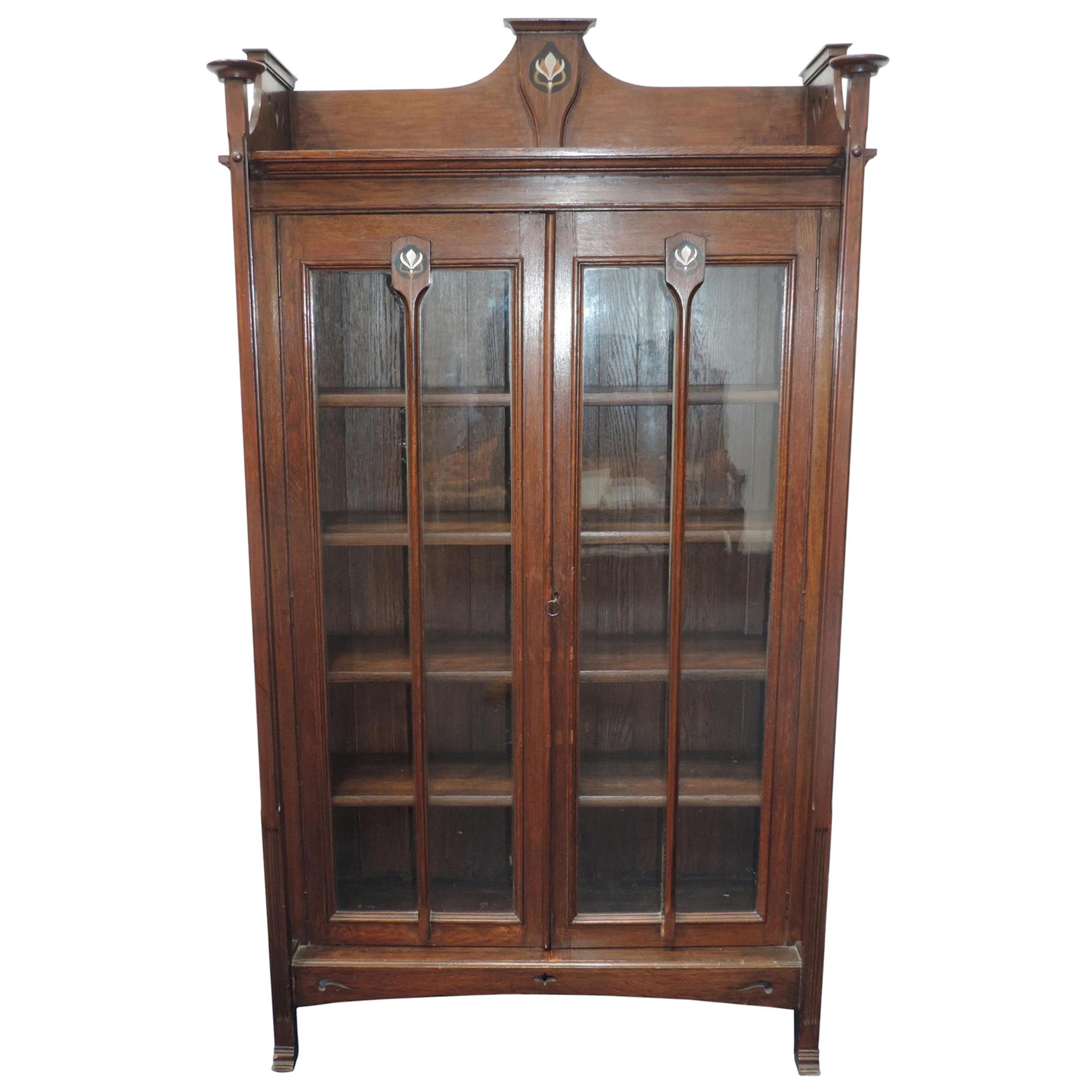 Wylie & Lochhead, Arts & Crafts Voysey Style Bookcase with Pewter & Ebony Inlays
