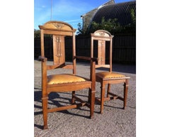 Wylie & Lochhead, Set of Four Arts & Crafts Oak Dining Chairs with Leather Seats