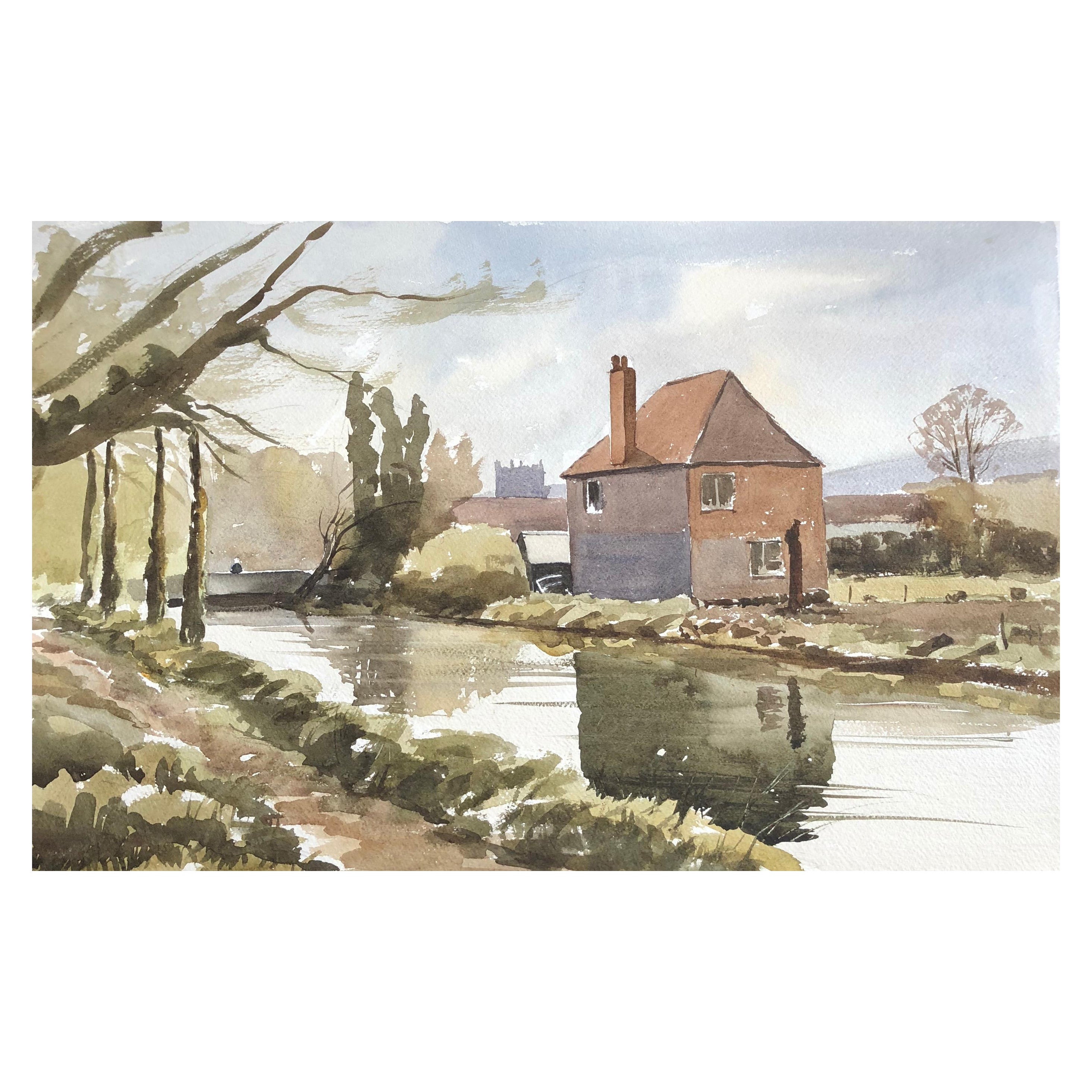Wylye, Original britisches Aquarellgemälde