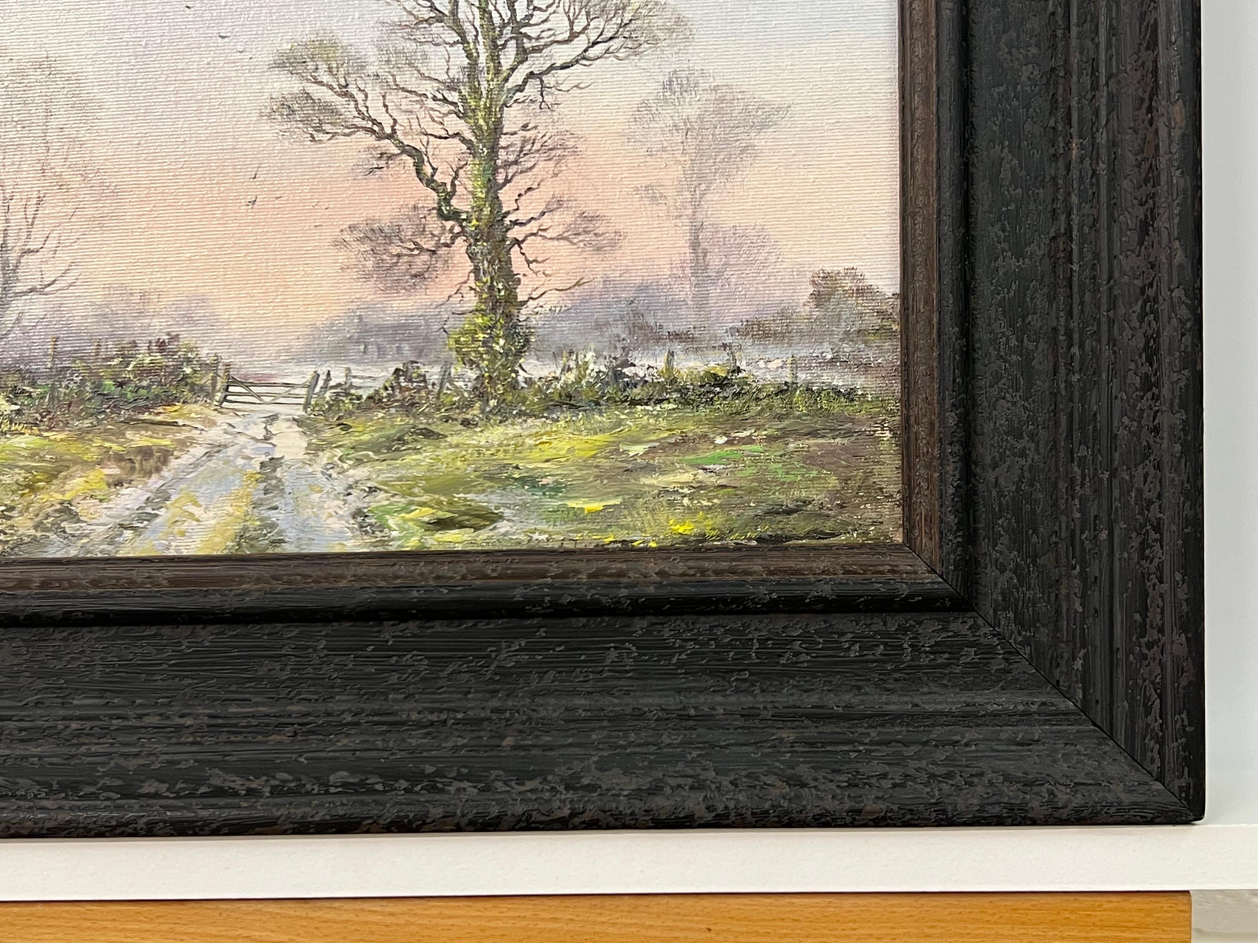Farm Track in Wooded Landscape with Pink & Green by 20th Century British Artist For Sale 3