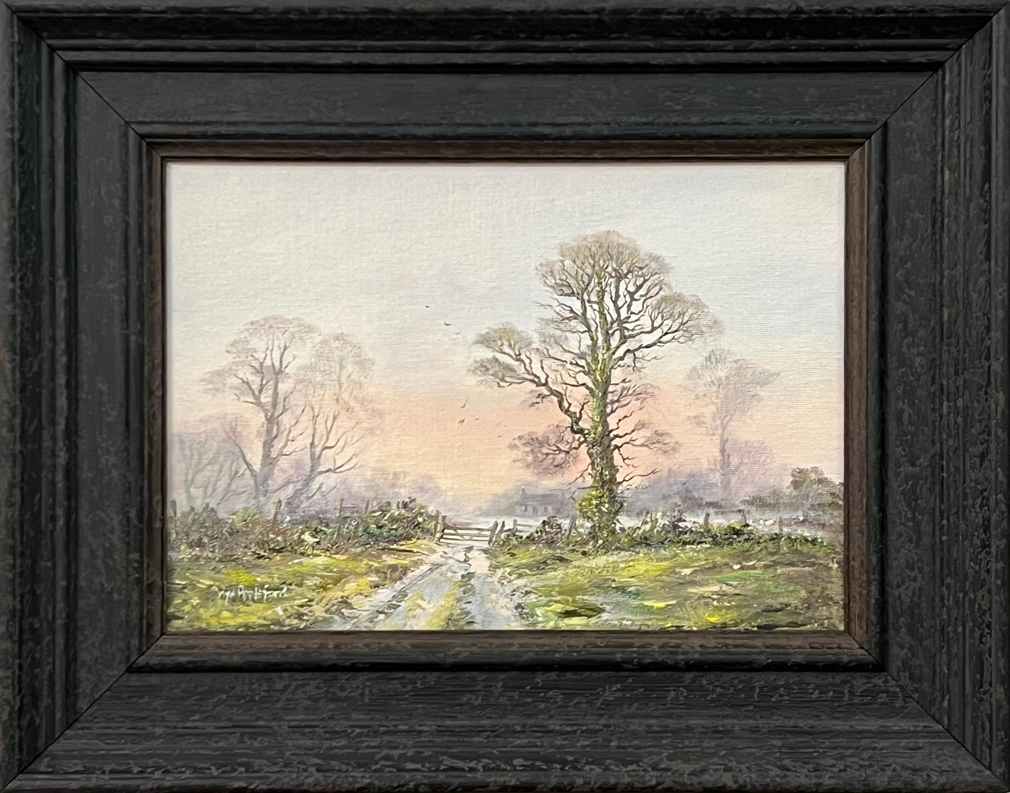 Landscape Painting Wyn Appleford - Tracks de ferme en paysage boisé rose et vert par un artiste britannique du 20e siècle