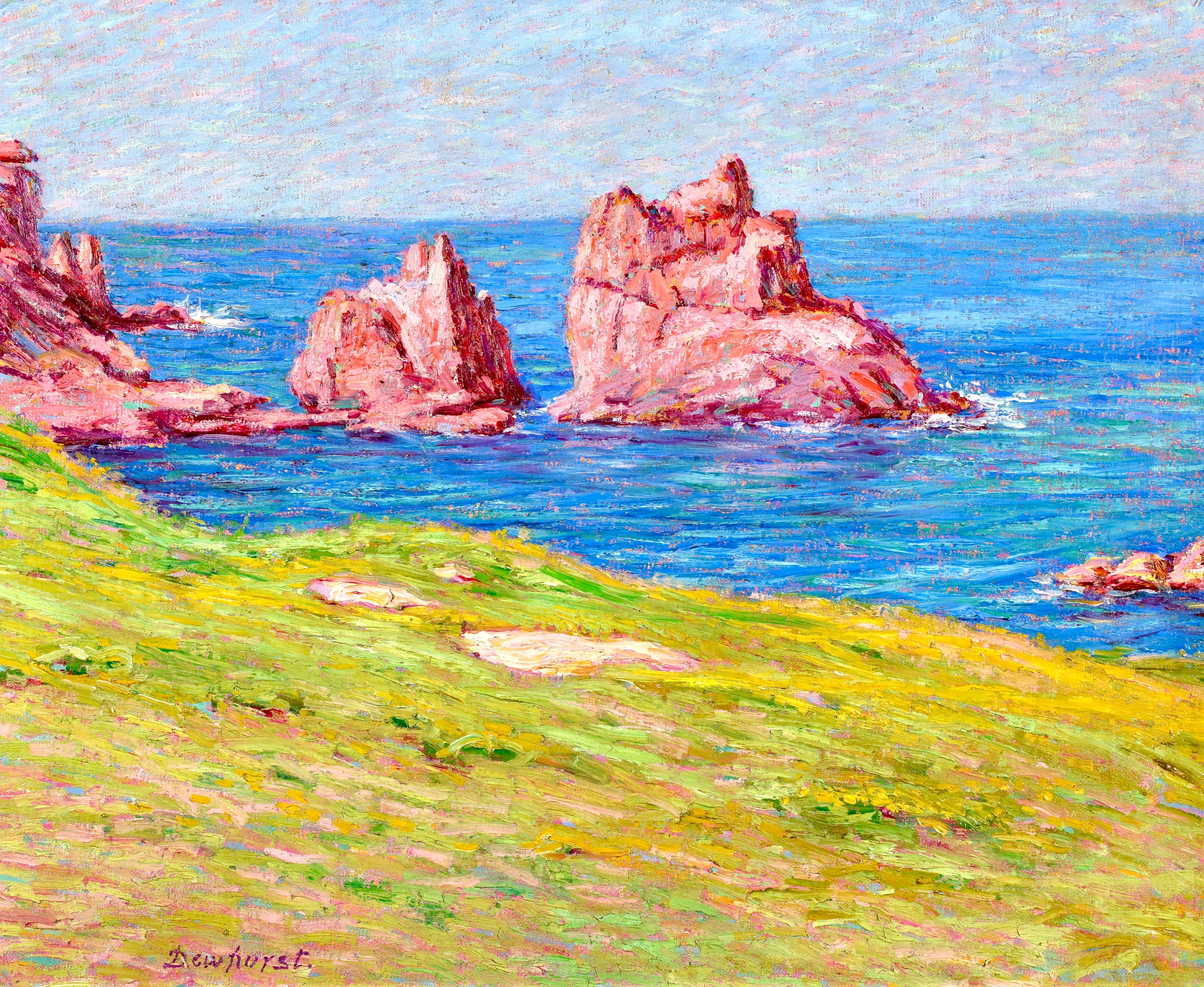 Rocks on the Coast - Post Impressionist Landscape Oil by Wynford Dewhurst For Sale 1