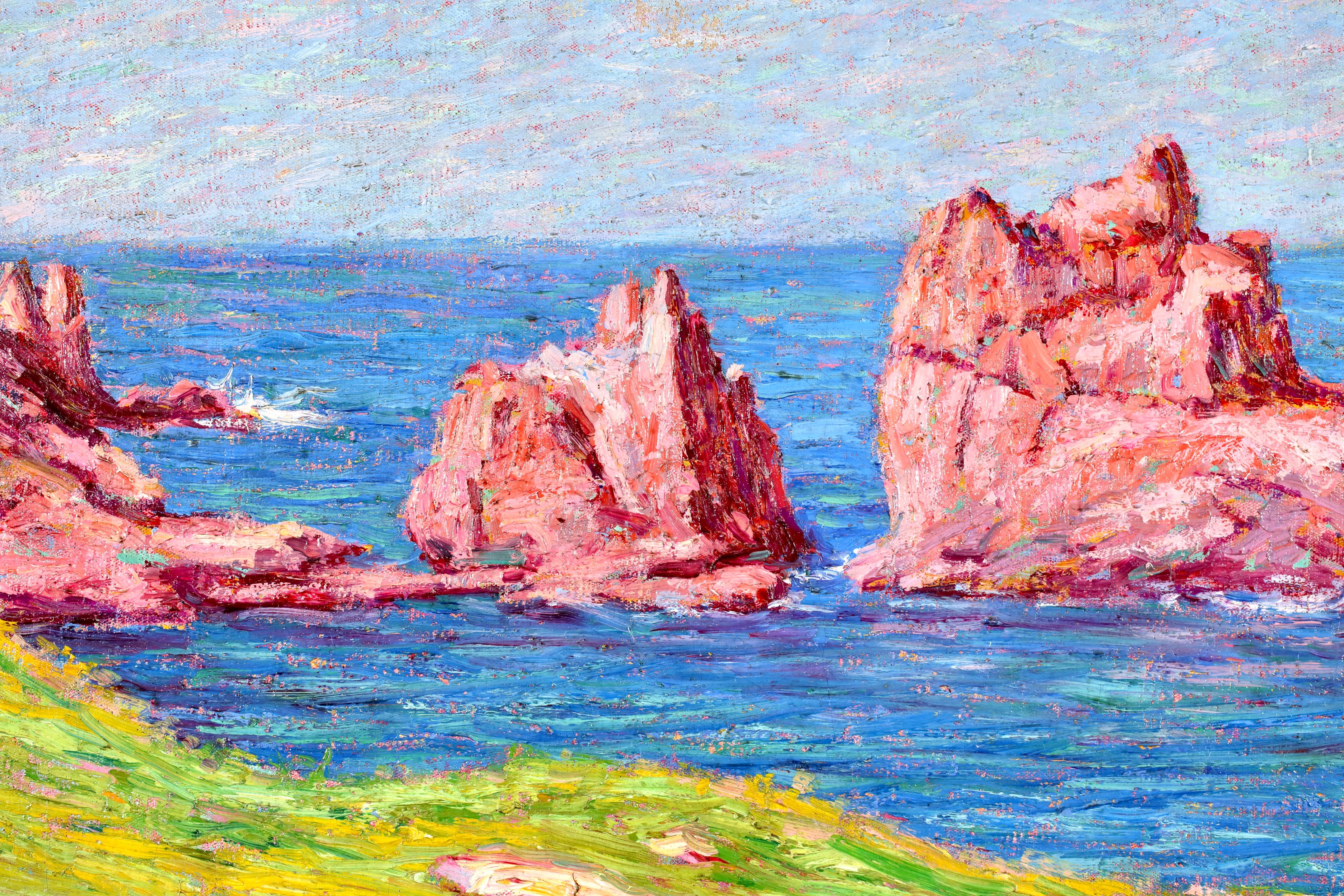 Rocks on the Coast - Post Impressionist Landscape Oil by Wynford Dewhurst For Sale 2