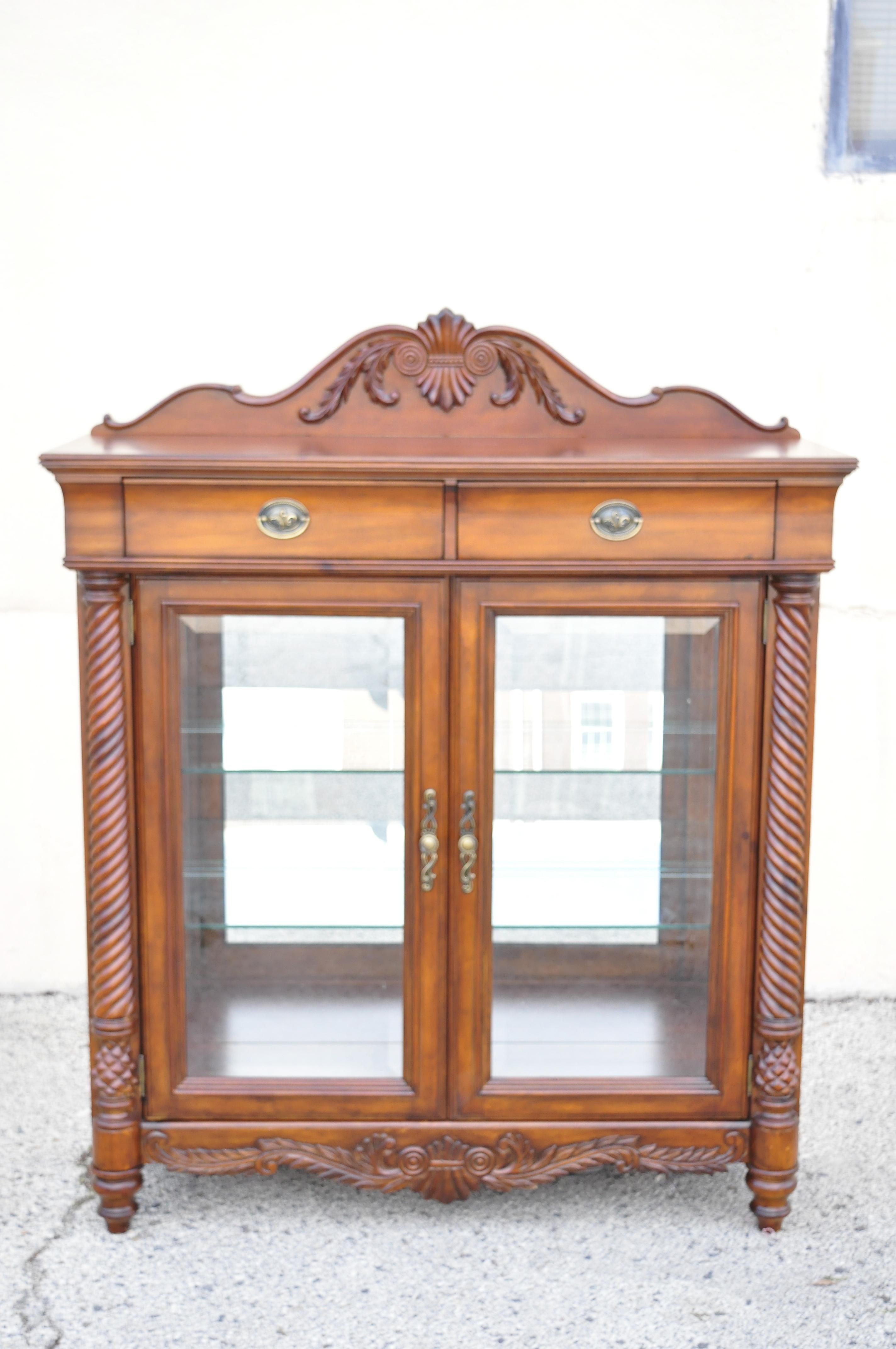 Wynwood Flex Steel Empire Carved Cherry Wood Glass Display Curio China Cabinet For Sale 5