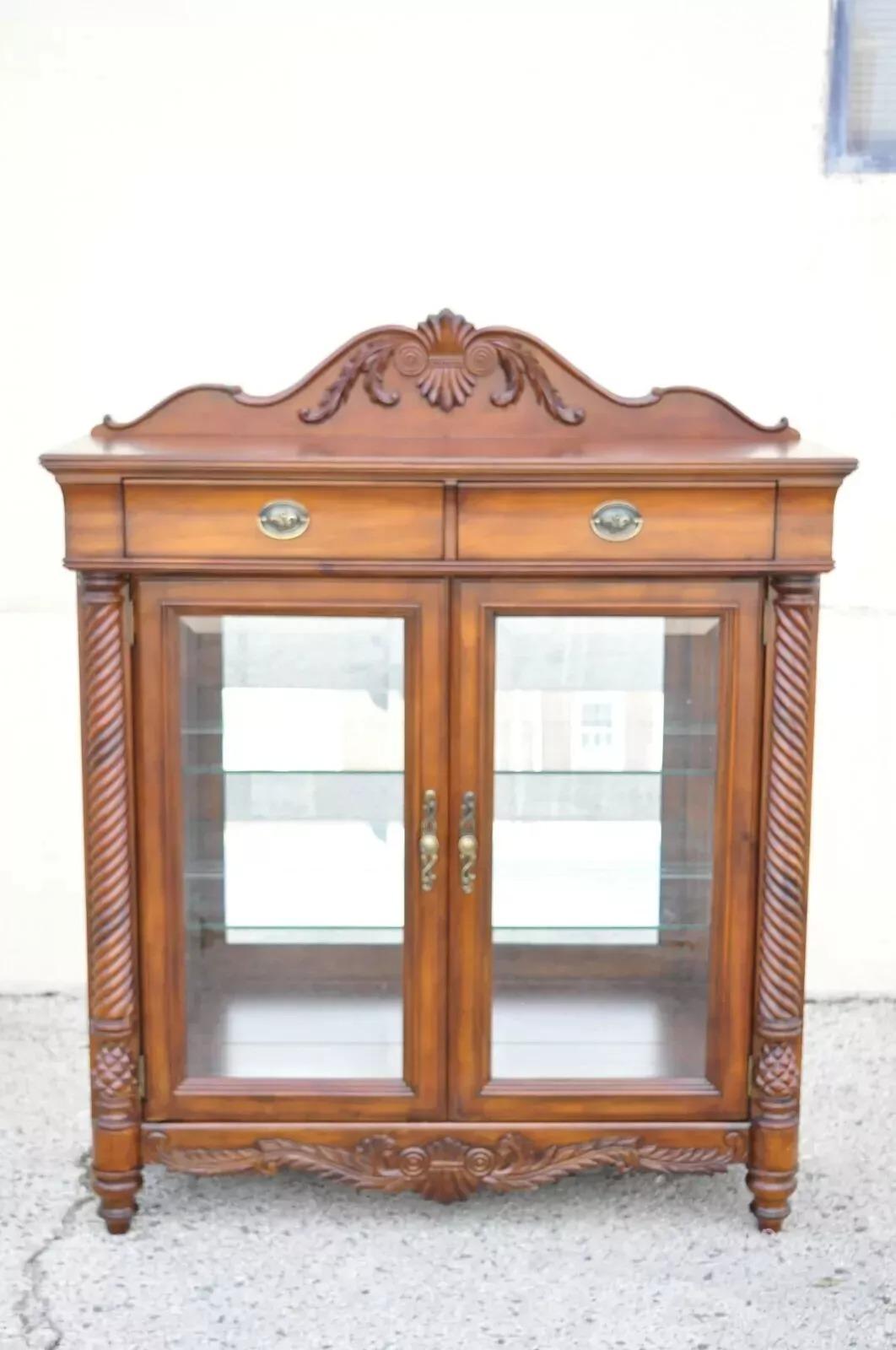 Wynwood Flex Steel Empire Carved Cherry Wood Glass Display Curio China Cabinet For Sale 7