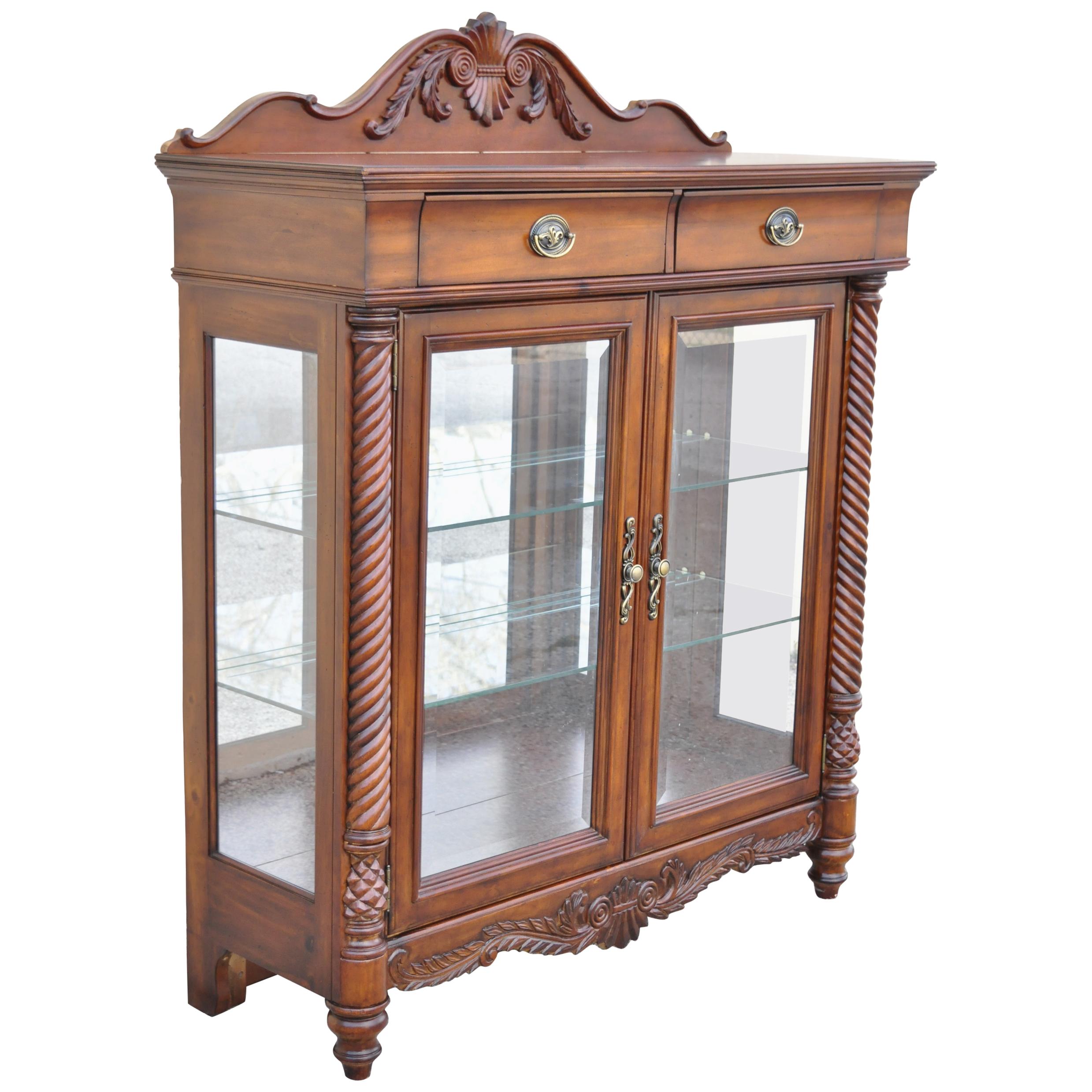 Wynwood Flex Steel Empire Carved Cherry Wood Glass Display Curio China Cabinet For Sale