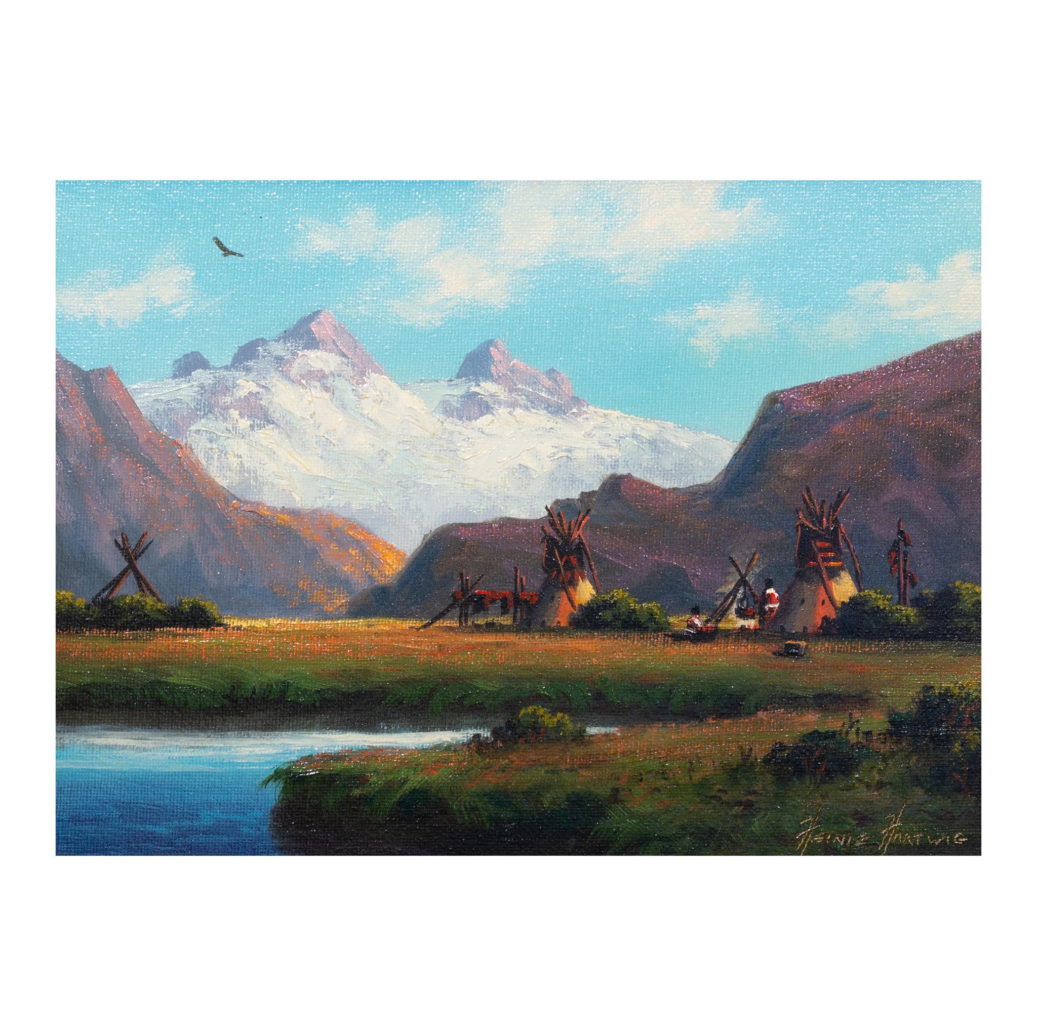 Wyoming Meadow Camp, Original-Ölgemälde von Heinie Hartwig (Handbemalt) im Angebot