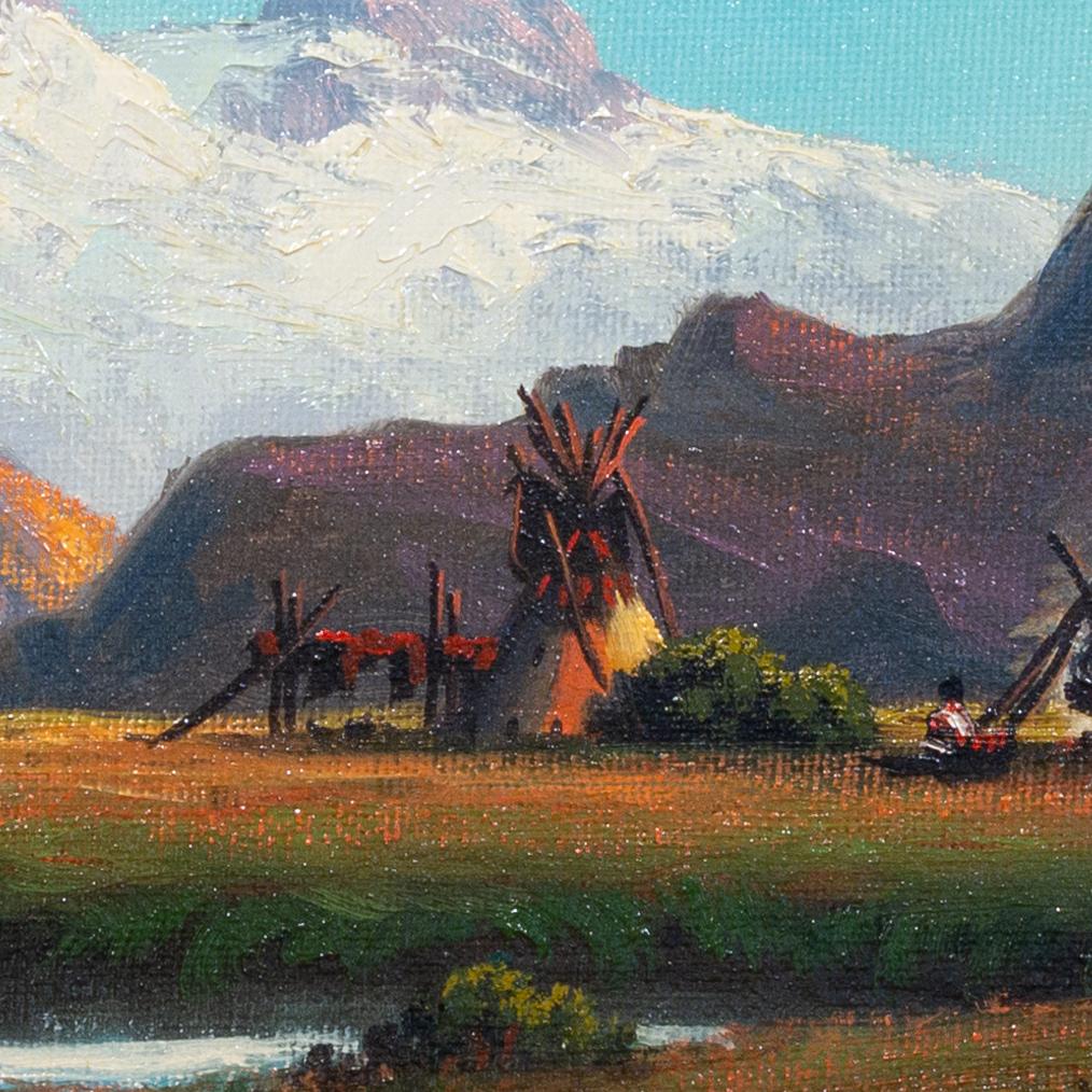 Wyoming Meadow Camp, Original-Ölgemälde von Heinie Hartwig im Zustand „Gut“ im Angebot in Coeur d'Alene, ID