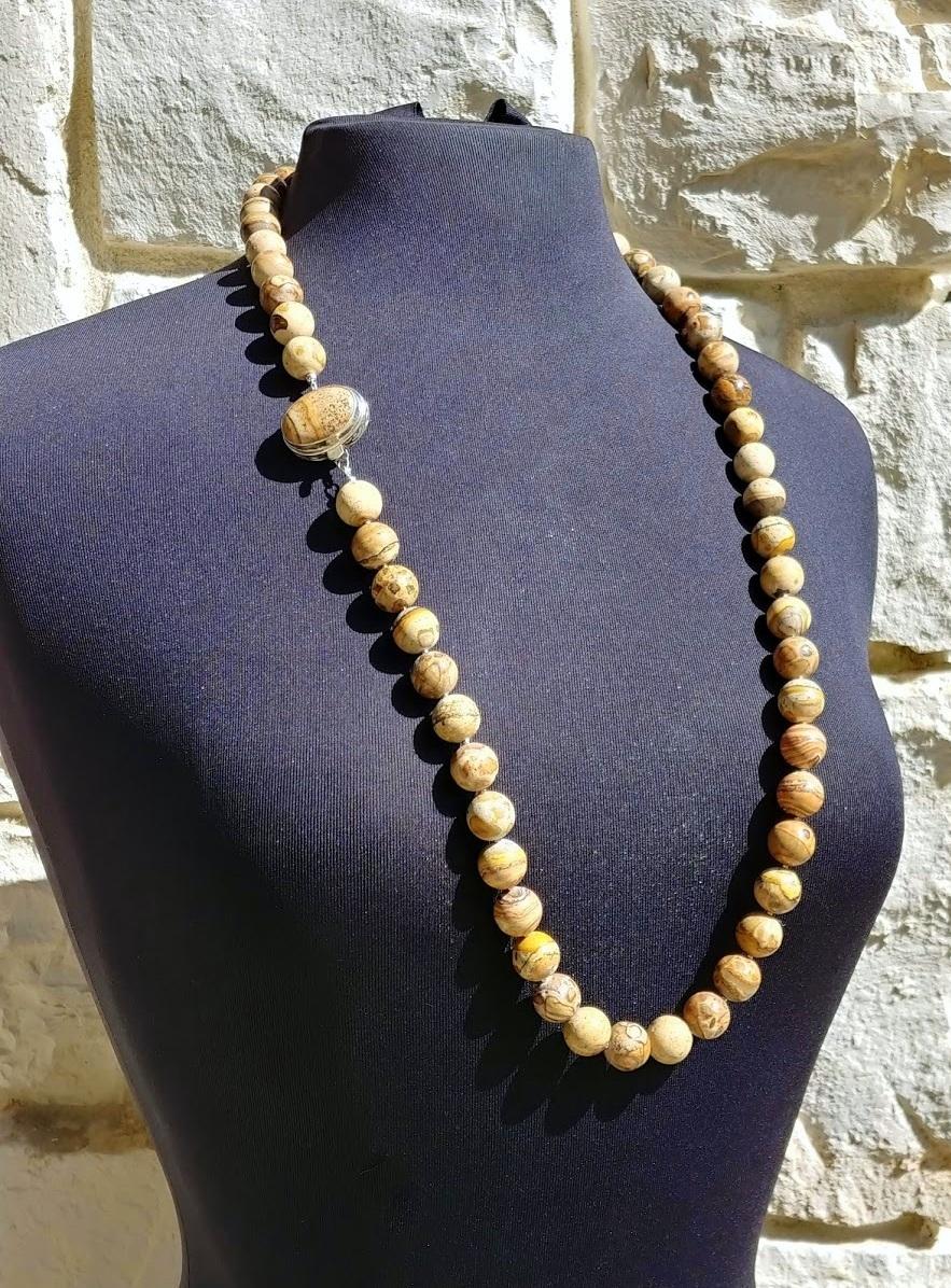 Bead Wyoming Picture Jasper Long Necklace For Sale
