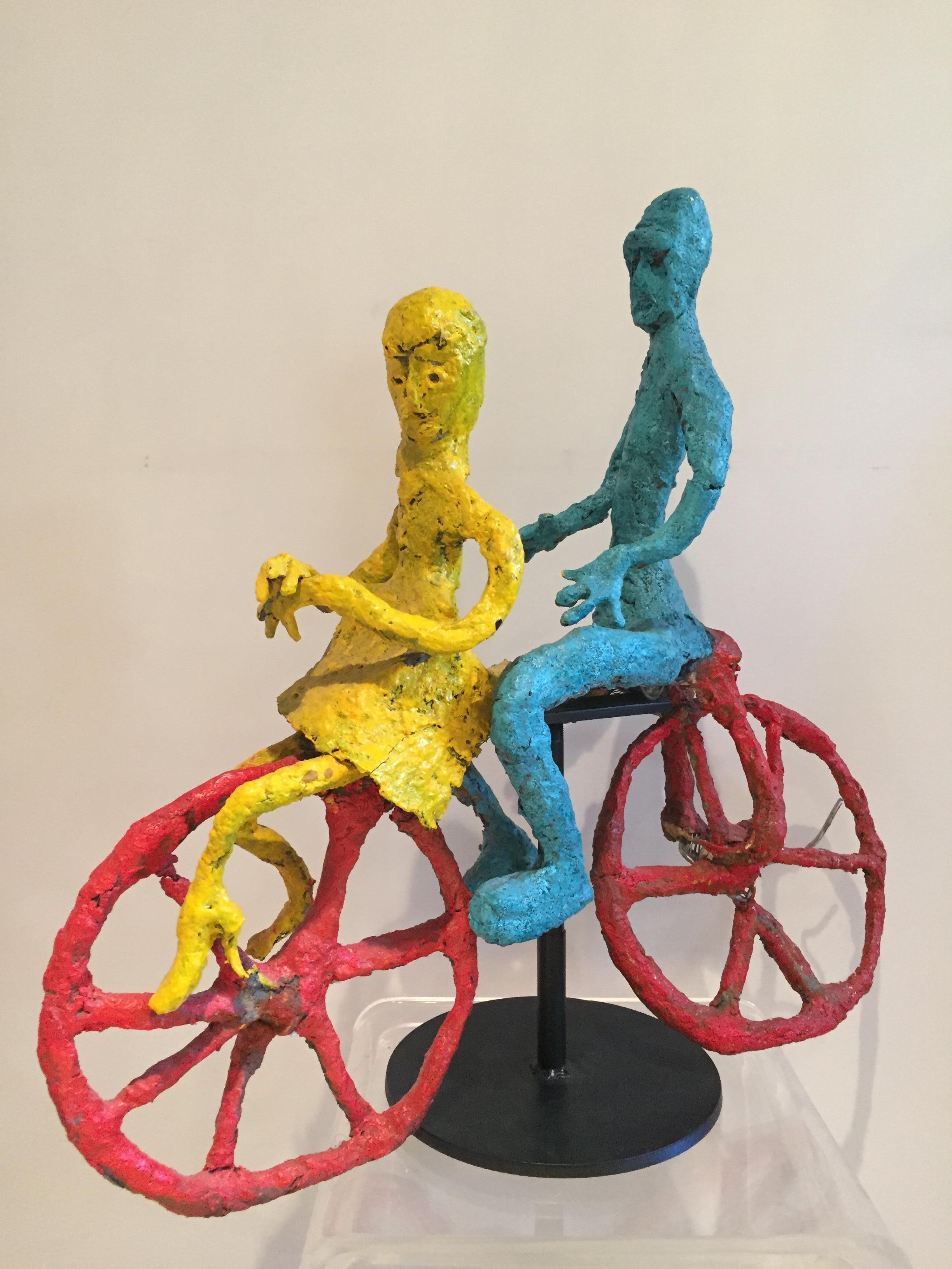 Mid-Century Modern Wyona Diskin Couple Riding a Bicycle Large Sculpture