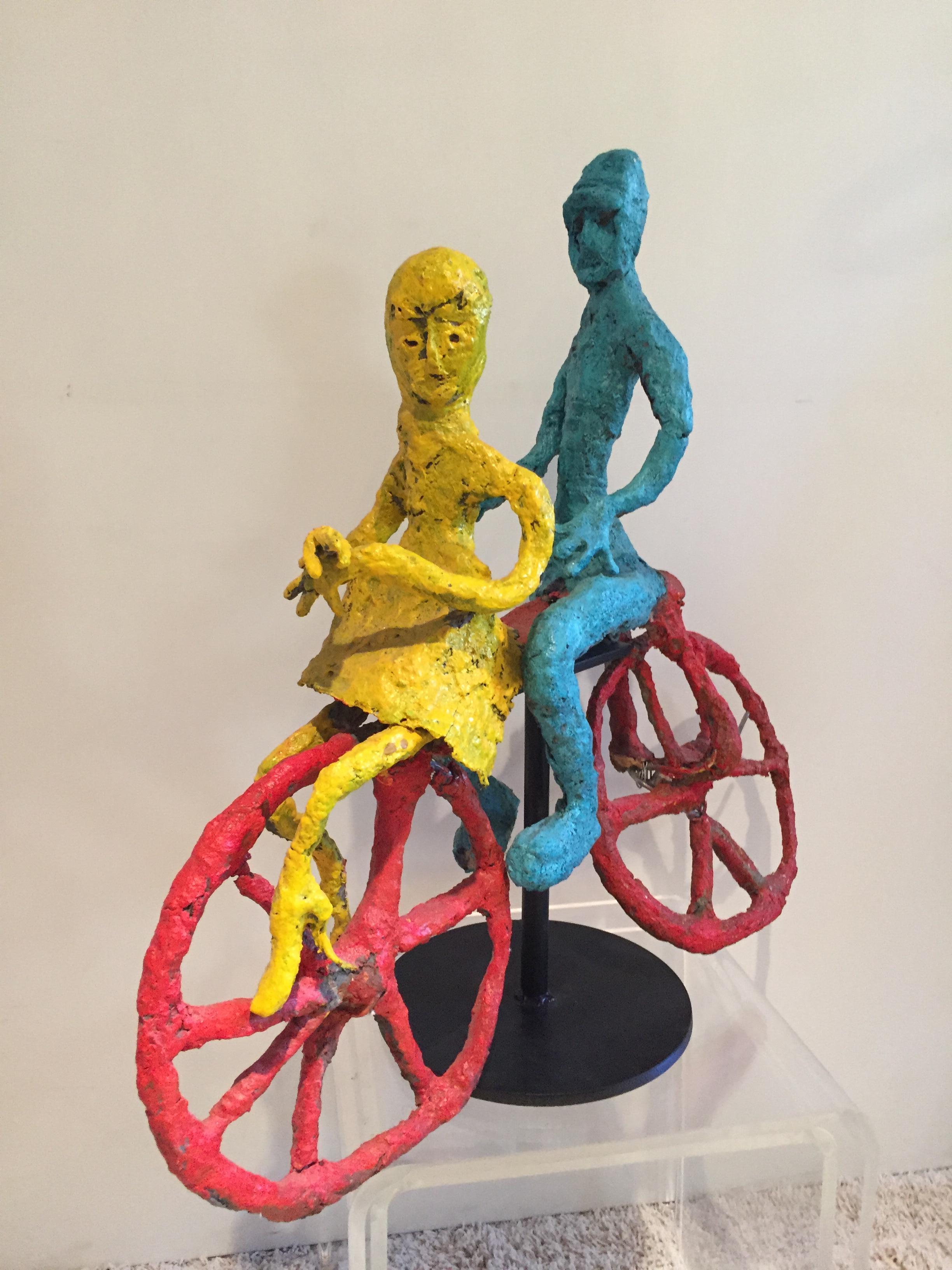 American Wyona Diskin Couple Riding a Bicycle Large Sculpture