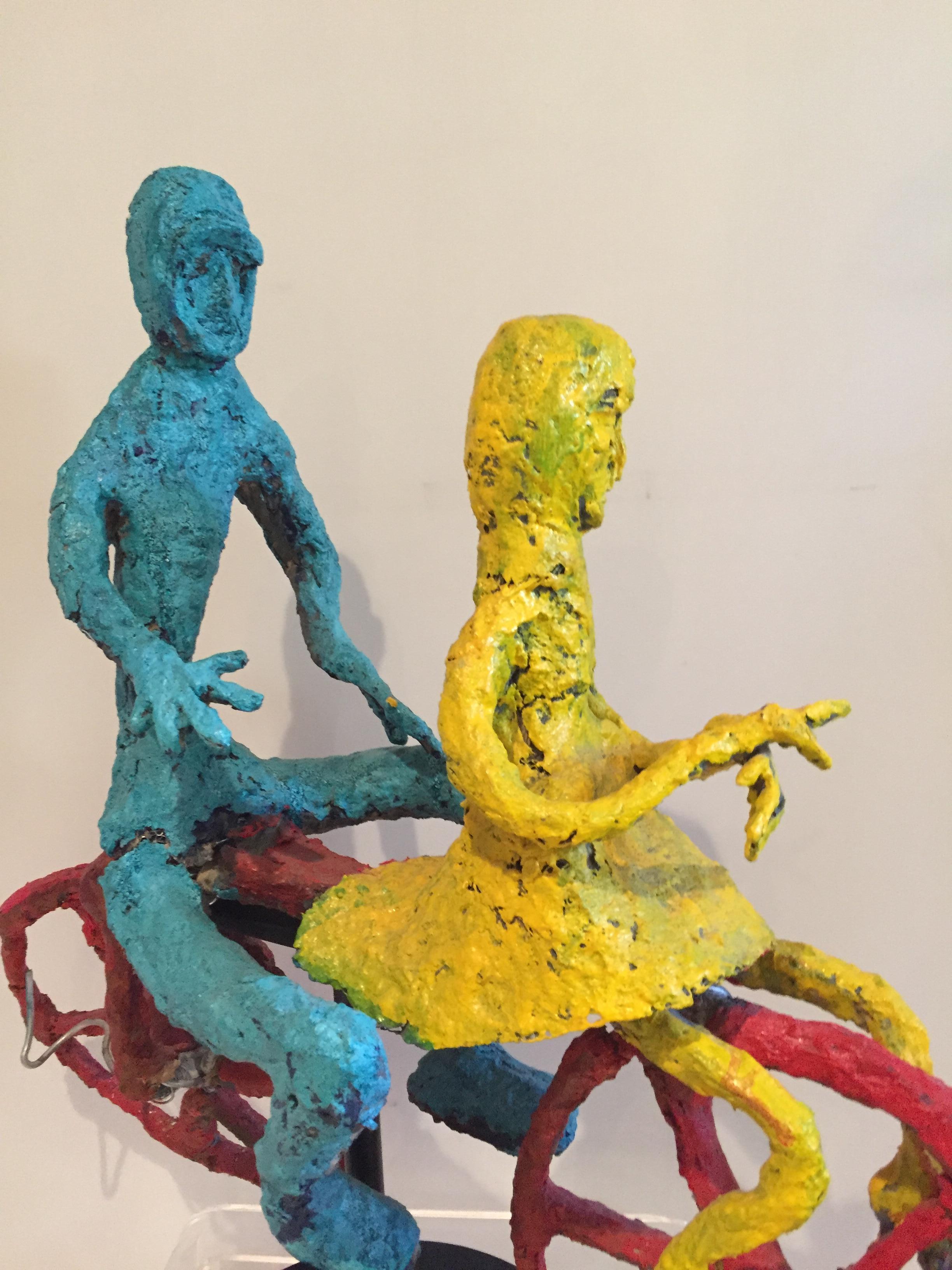 Appliqué Wyona Diskin Couple Riding a Bicycle Large Sculpture