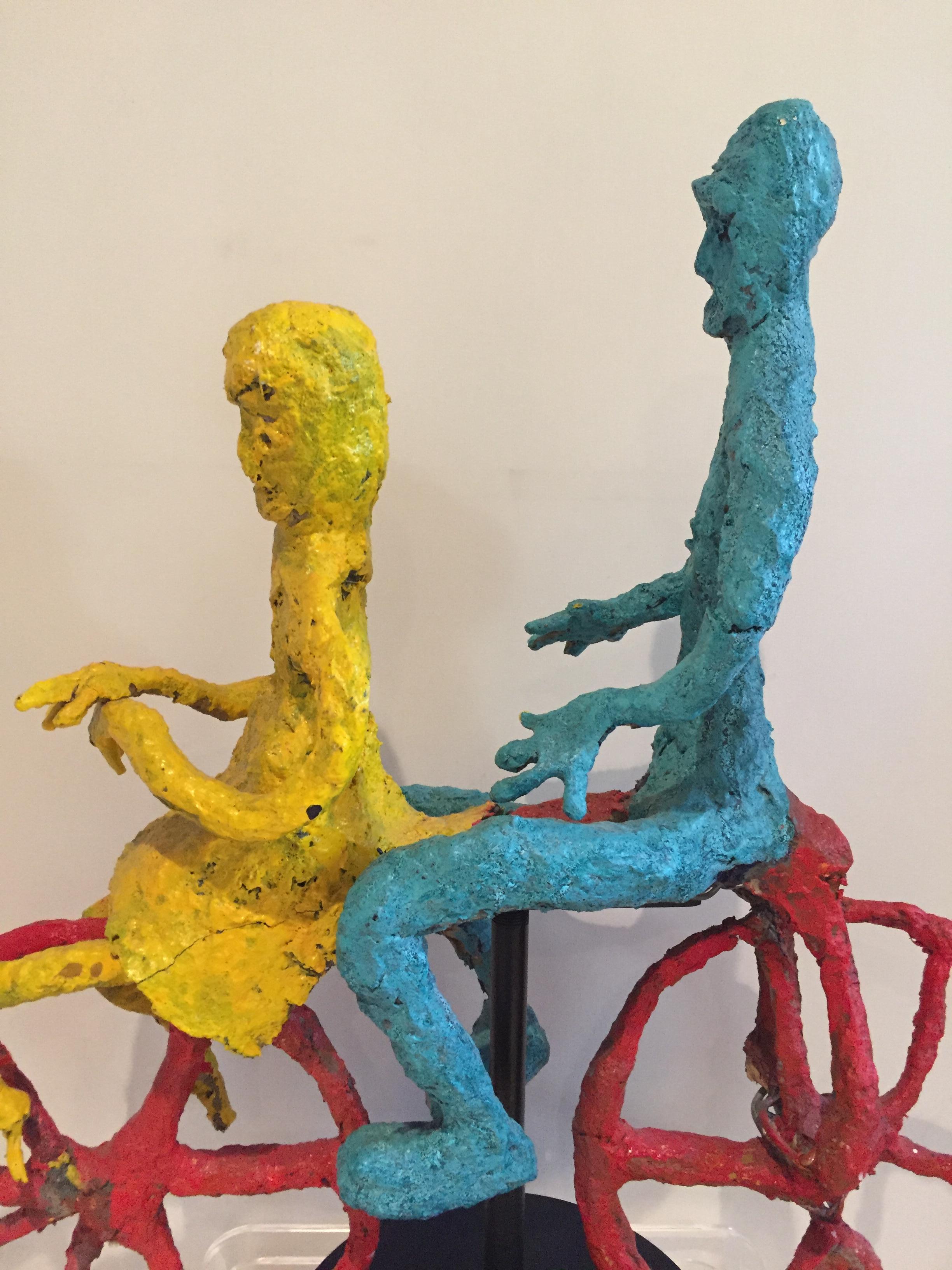 20th Century Wyona Diskin Couple Riding a Bicycle Large Sculpture