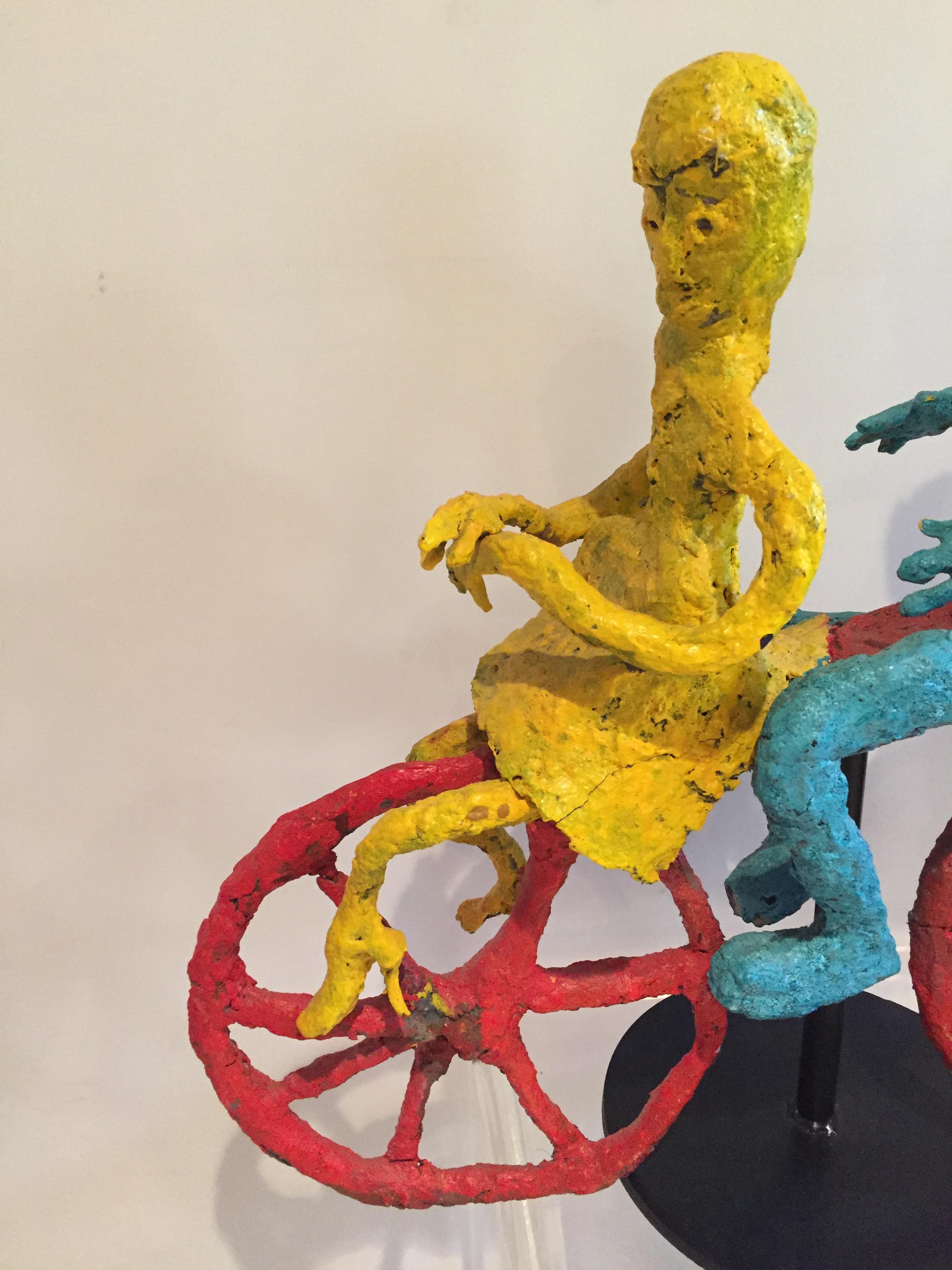 Metallic Thread Wyona Diskin Couple Riding a Bicycle Large Sculpture