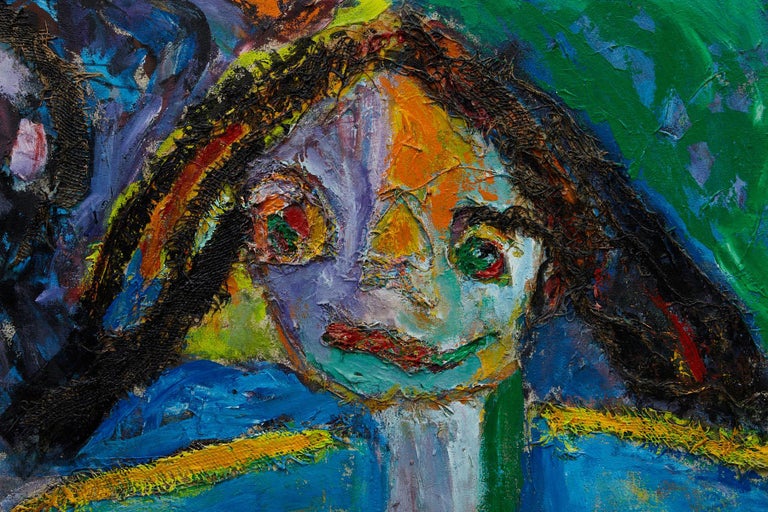 Girl In A Blue Chair - Expressionist Painting by Wyona Diskin