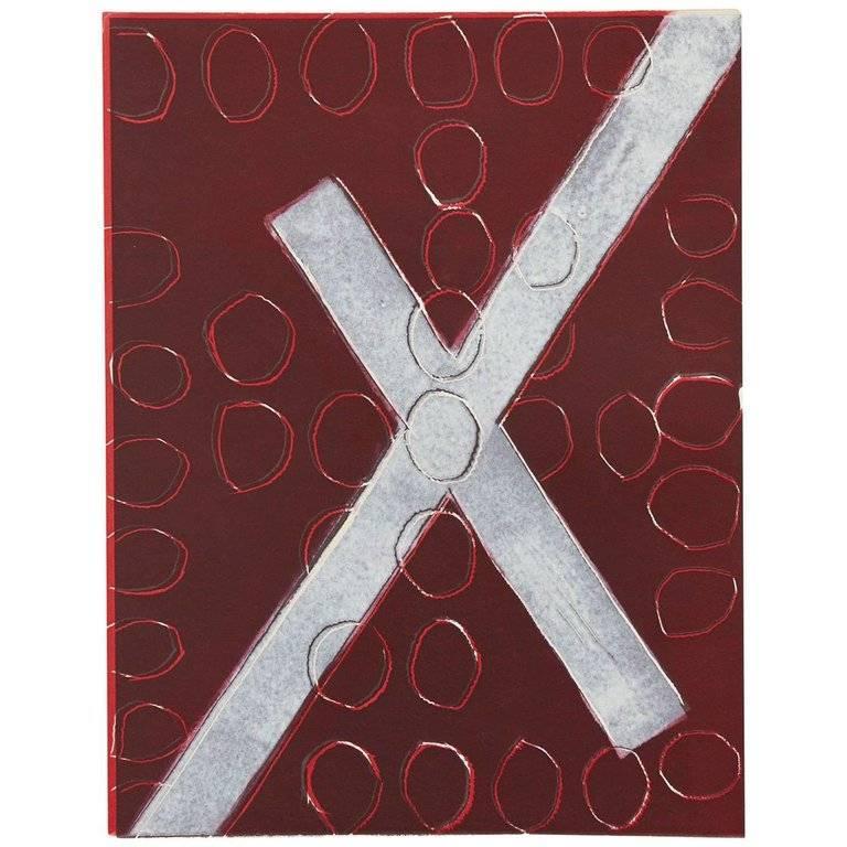Wyona Diskin Abstract Print – Weiß X auf Rot