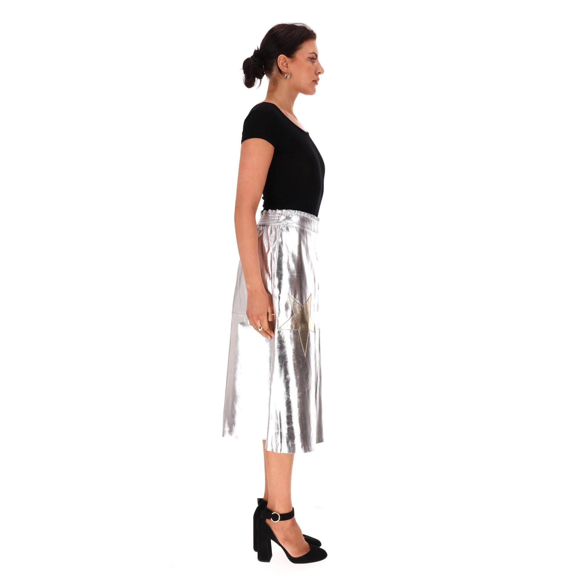 Gray Wyse Metallic Star Applique Faux Leather Skirt
