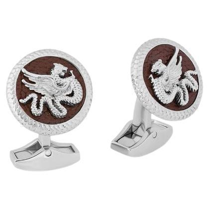 Wyvern Cufflinks with Brown Leather For Sale