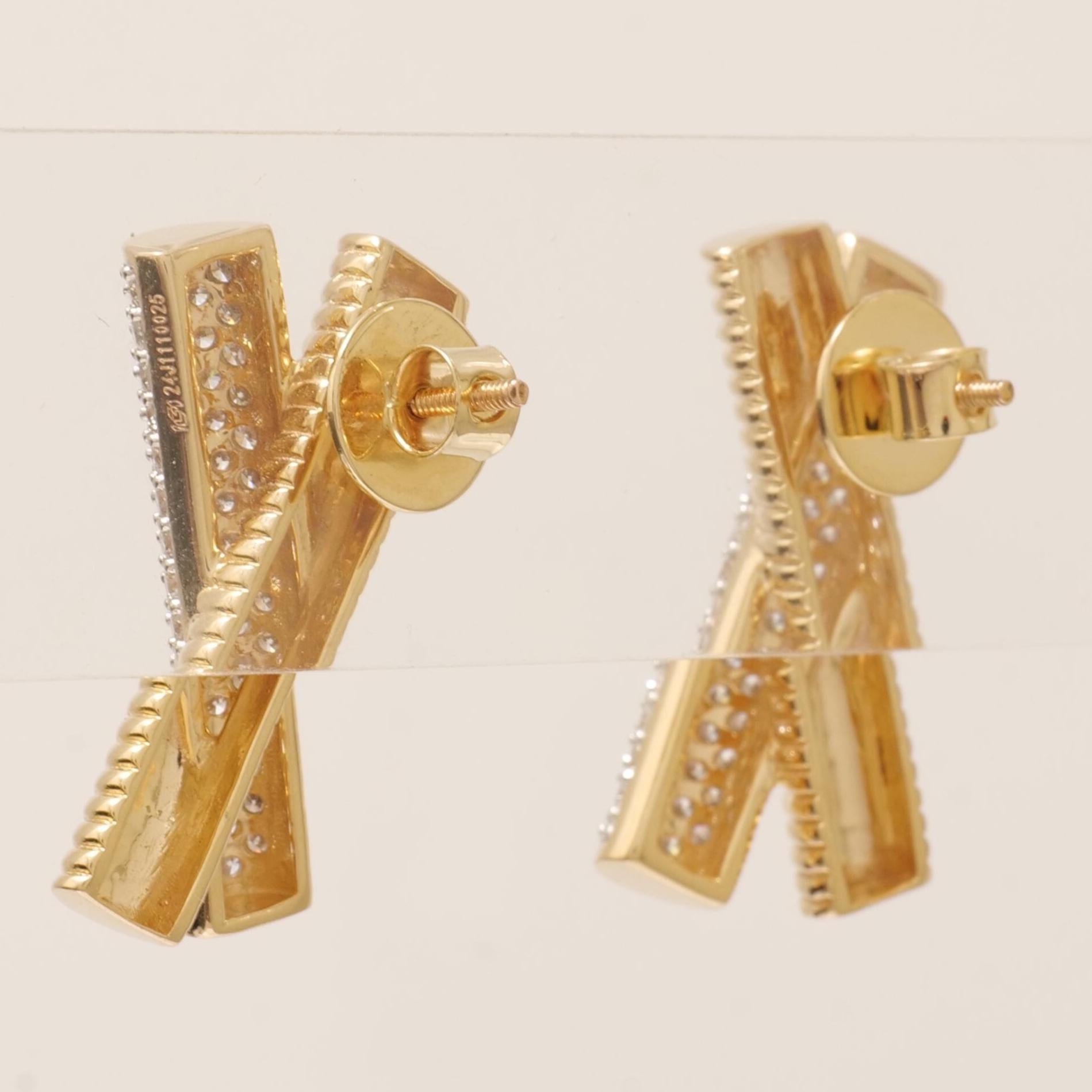 Donna Orecchini con diamante a barra X in oro massiccio 14k (certificati) in vendita