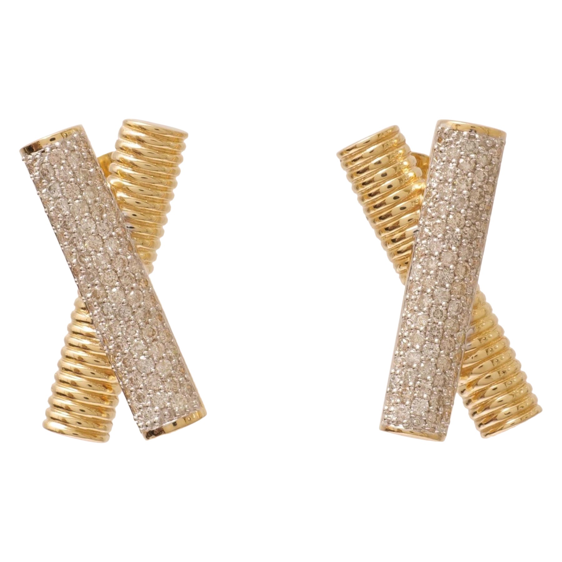 X-Bar-Diamant-Ohrstecker aus 14k massivem Gold (zertifiziert) im Angebot